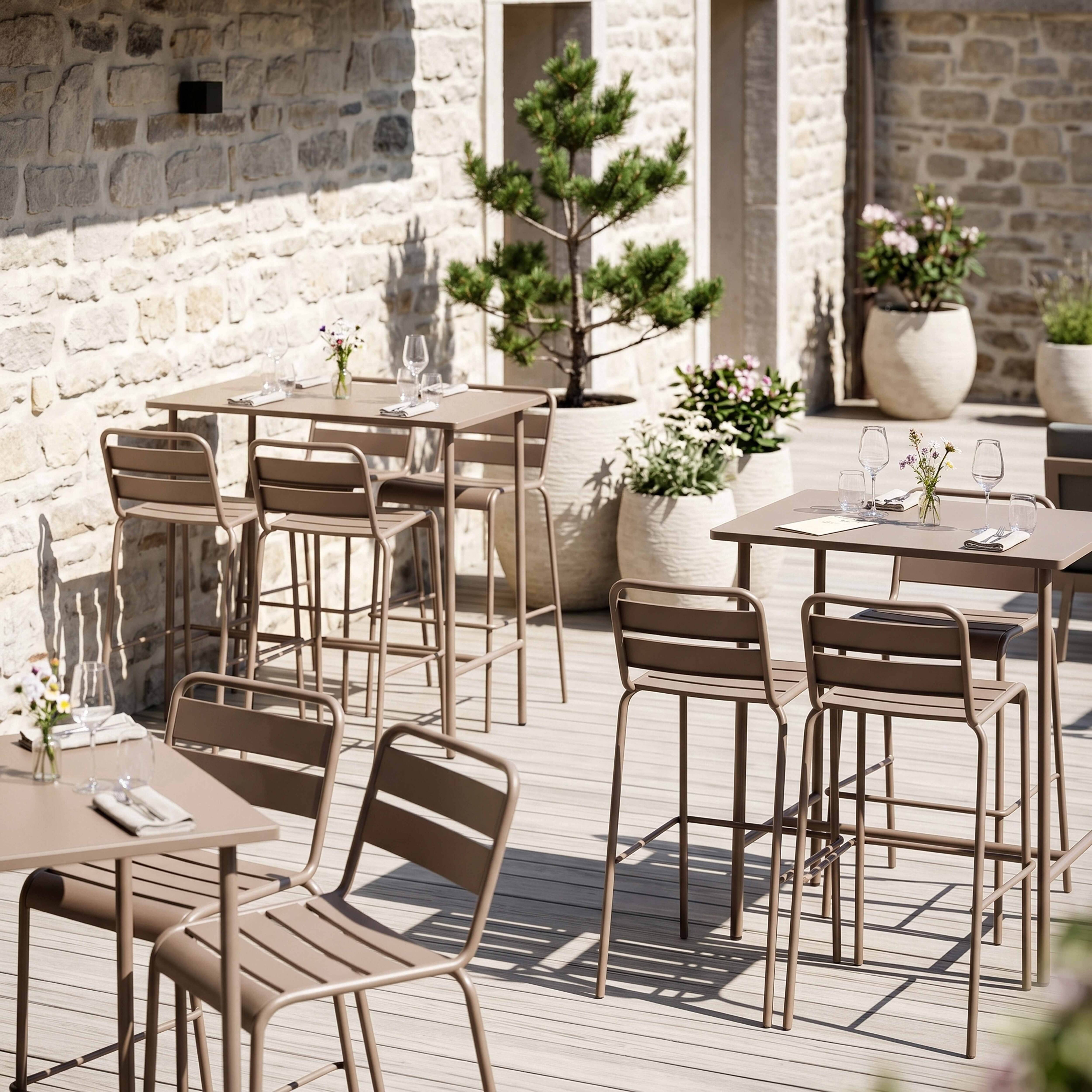 Oviala - Ensemble table haute et 4 chaises de bar en métal taupe Palavas - Oviala - Image 4