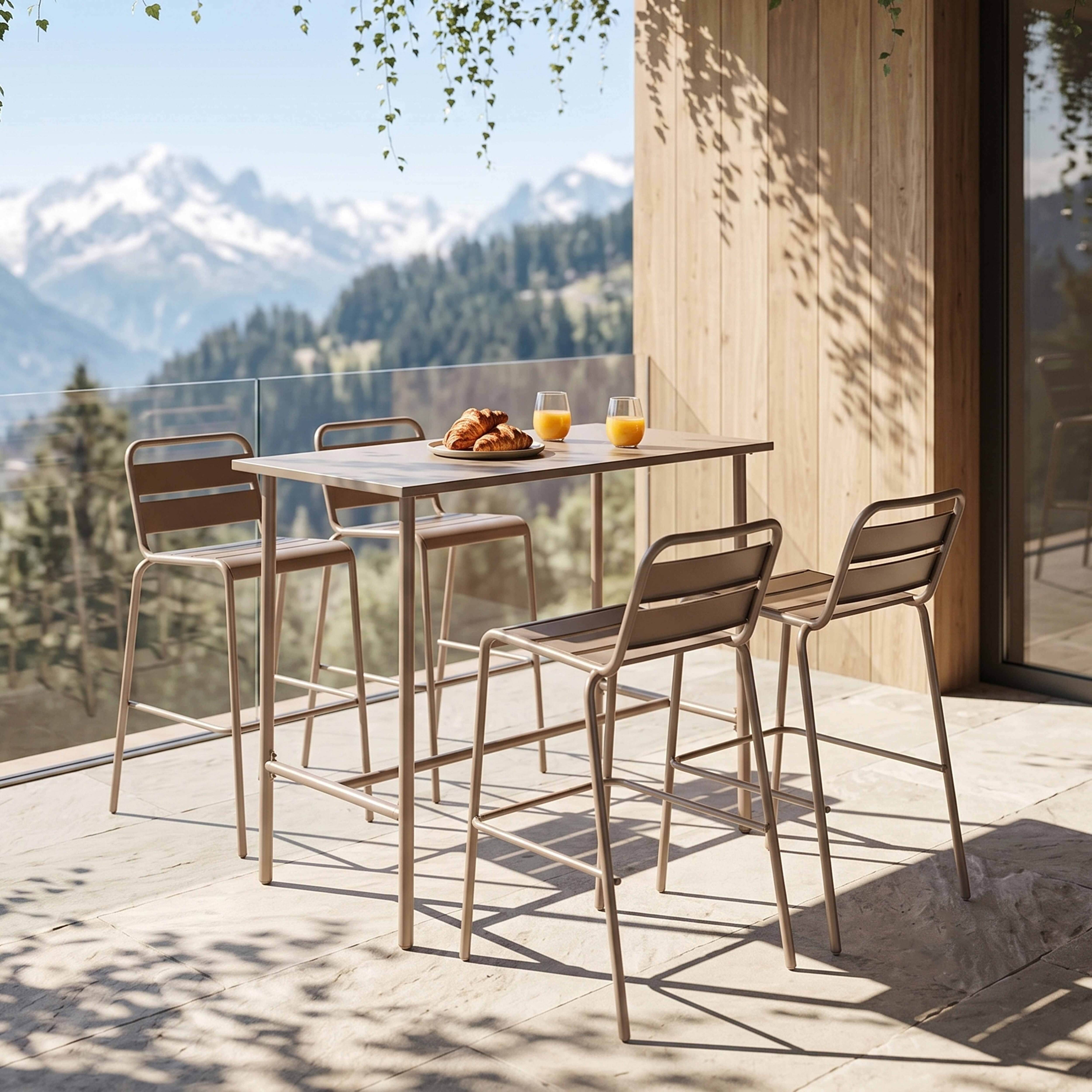 Oviala - Ensemble table haute et 4 chaises de bar en métal taupe Palavas - Oviala - Image 2