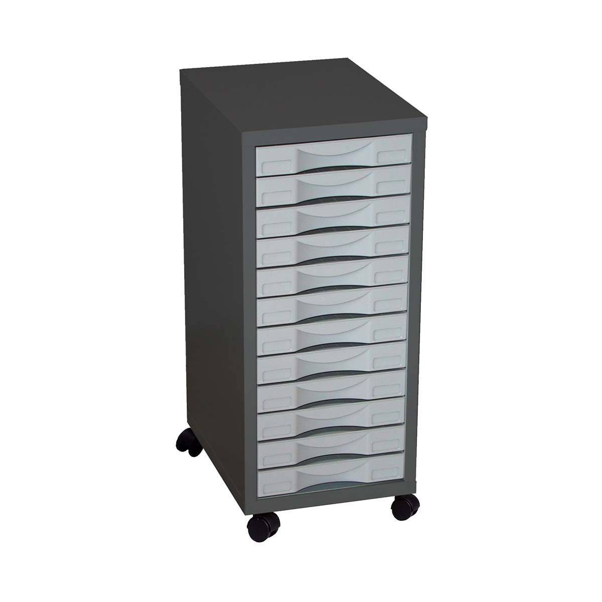 Pierre Henry - Rangement sur roulettes 12 tiroirs en acier Anthracite et Gris - Image 1