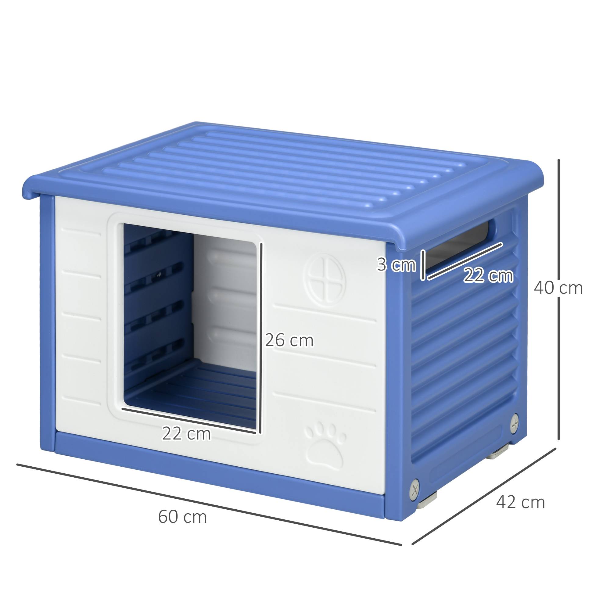Sans Marque - Niche pour chien extérieure en plastique maison pour chiens avec bouches d'aération bleu et blanc - Image 5