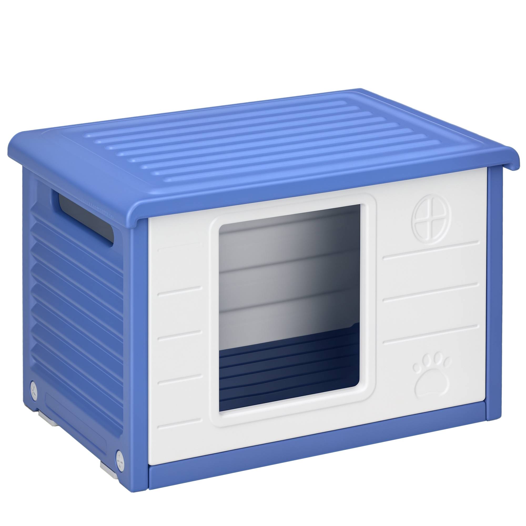 Sans Marque - Niche pour chien extérieure en plastique maison pour chiens avec bouches d'aération bleu et blanc - Image 1