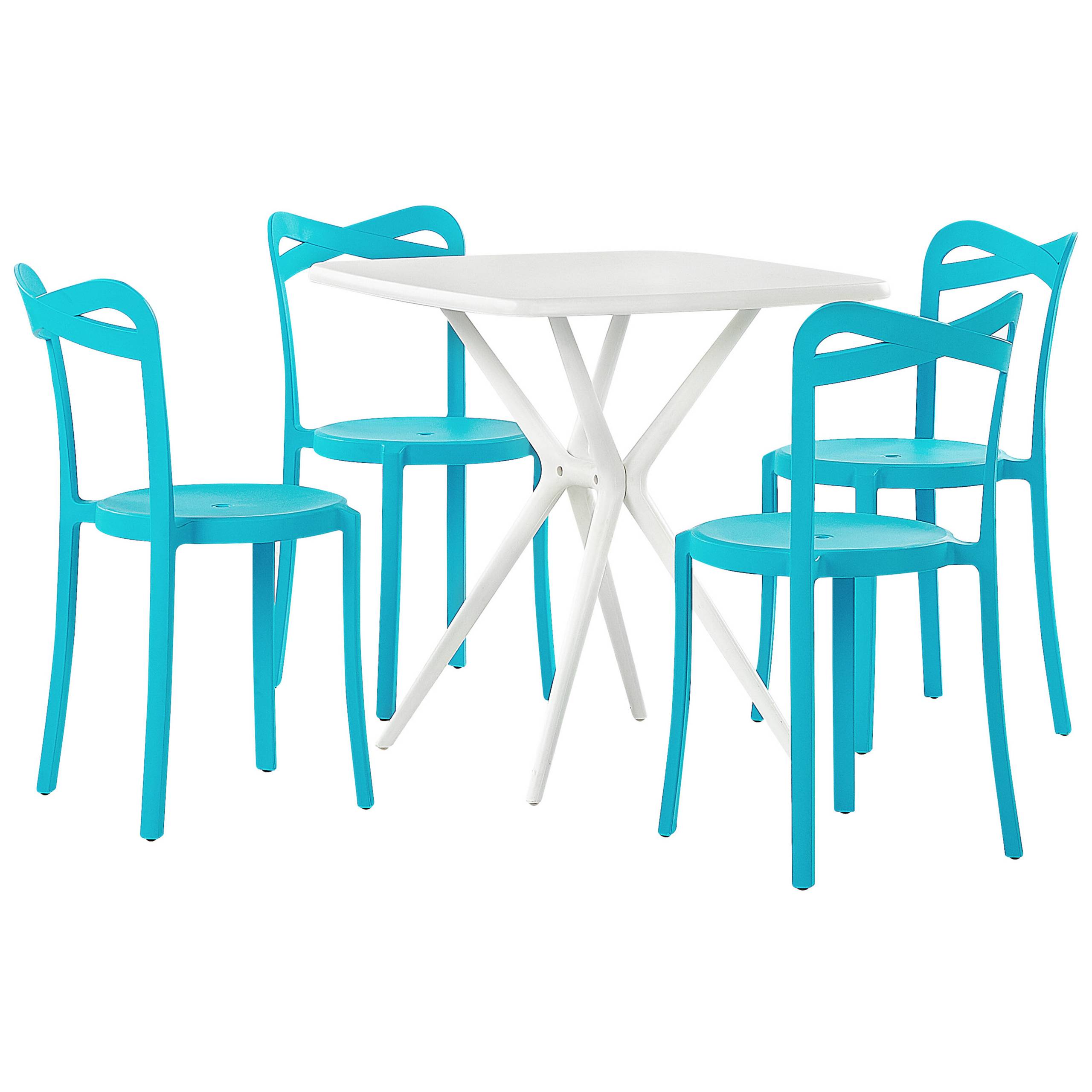 Beliani - Salon de Jardin Blanc et Bleu Synthétique à 4 Places Table Carrée Légère pour Extérieur Moderne - Image 1
