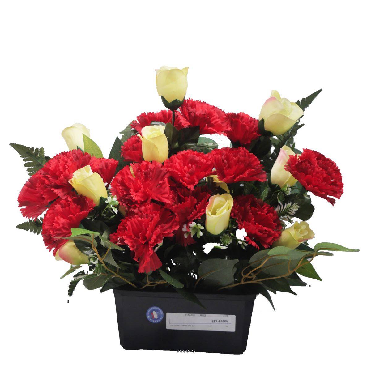 Artificielles - Jardinière funéraire devant de tombe de fleurs artificielles roses et oeillets Rouge - couleur: Rouge 755 - Image 1