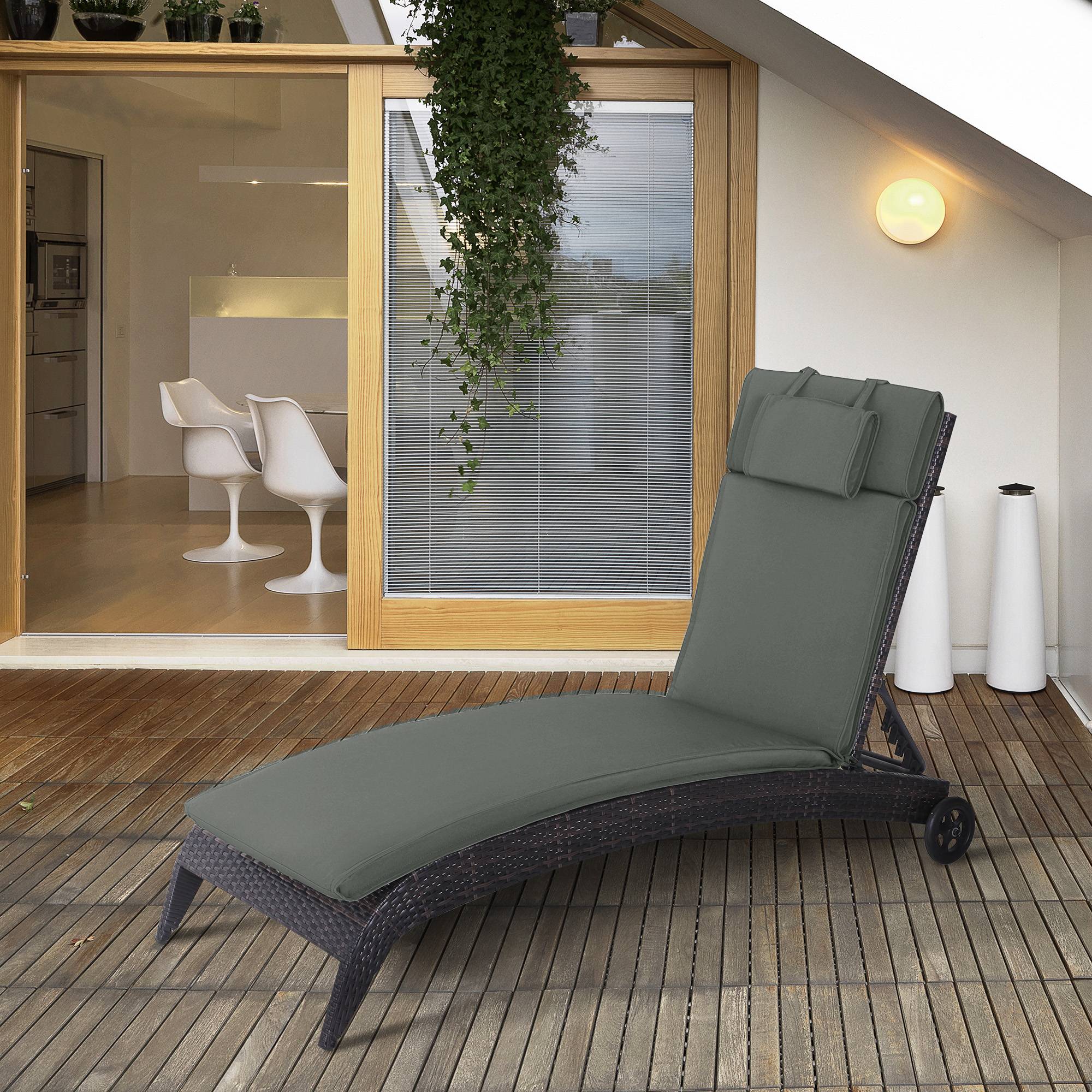 Coussin de chaise longue avec oreiller, polyester et fibre de coton, gris, 198 x 53 x 5 cm - PANGIVO - Image 2