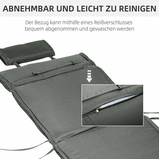 Coussin de chaise longue avec oreiller, polyester et fibre de coton, gris, 198 x 53 x 5 cm - PANGIVO - Image 6
