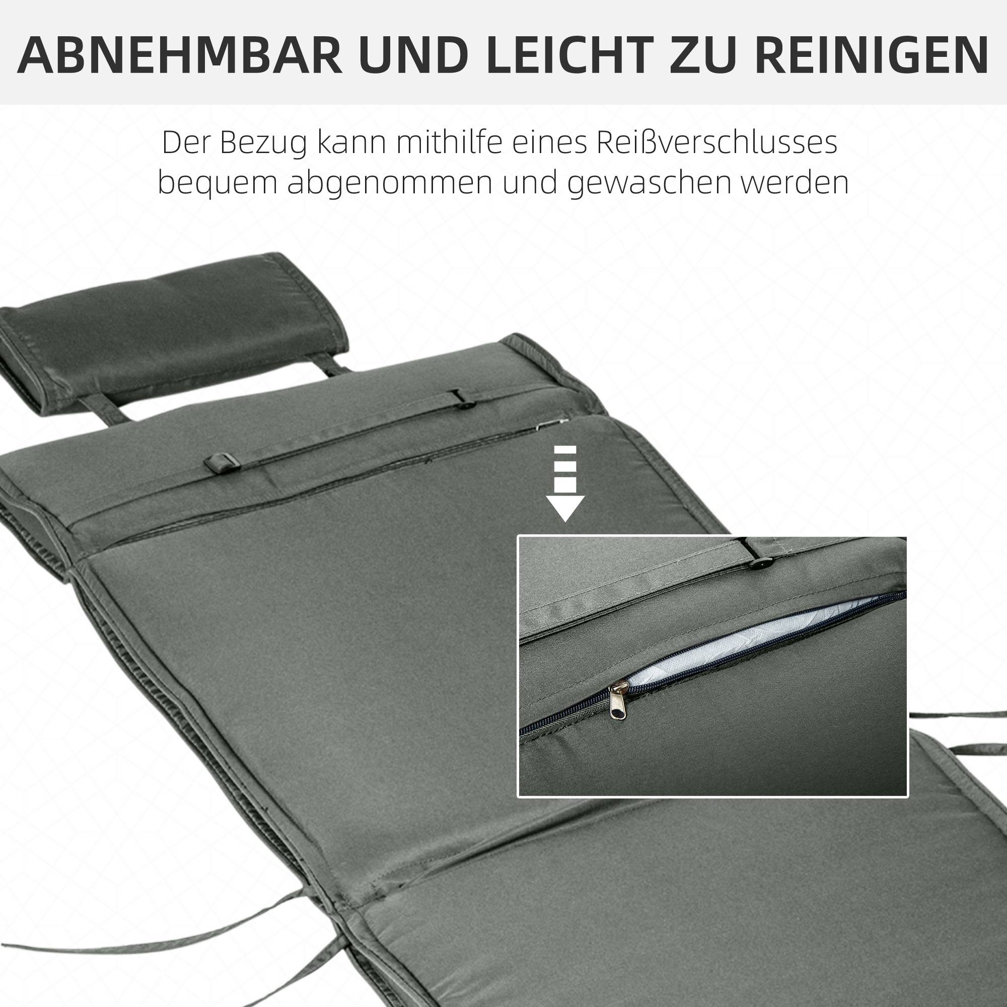 Coussin de chaise longue avec oreiller, polyester et fibre de coton, gris, 198 x 53 x 5 cm - PANGIVO - Image 6