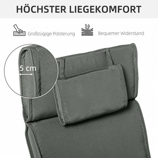Coussin de chaise longue avec oreiller, polyester et fibre de coton, gris, 198 x 53 x 5 cm - PANGIVO - Image 4