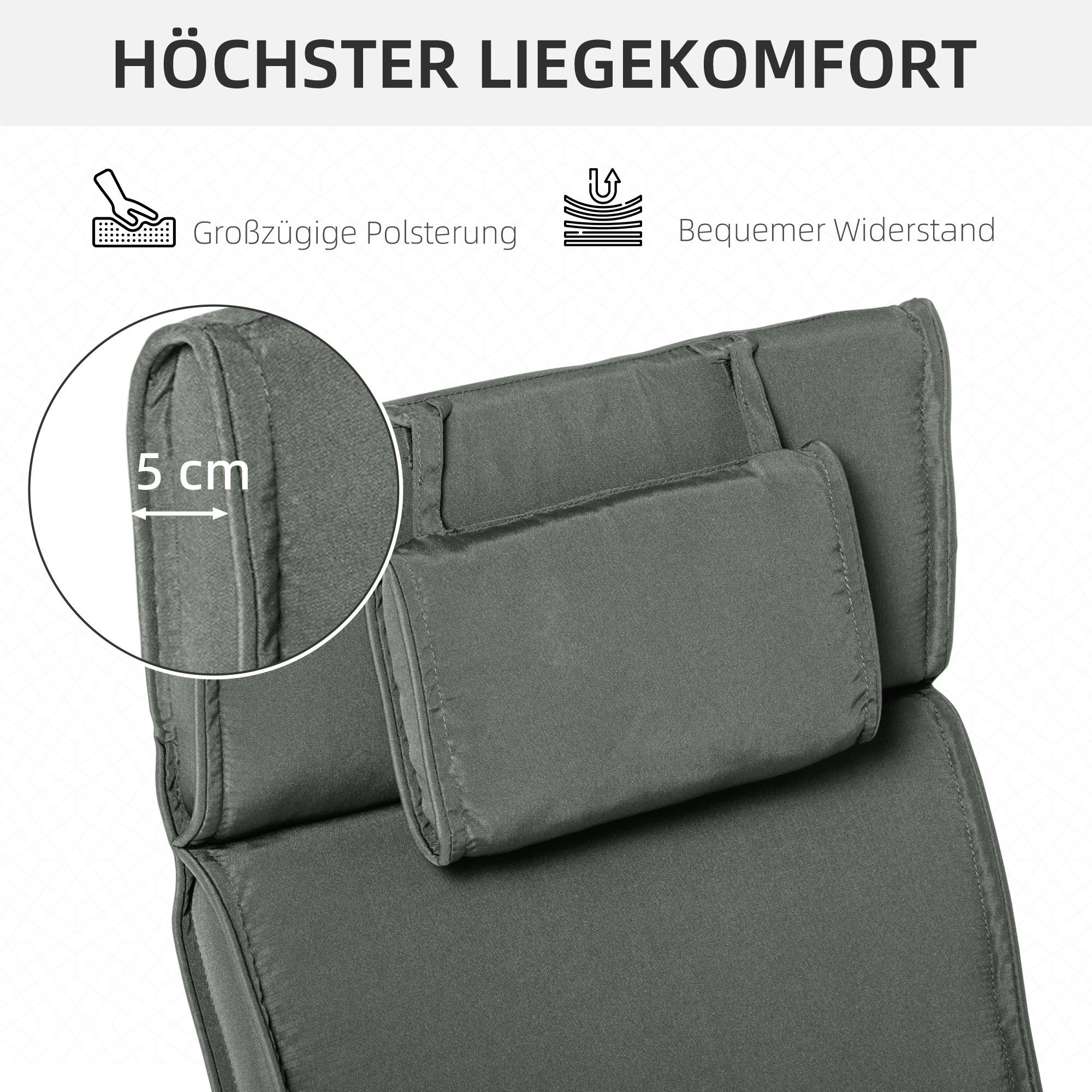 Coussin de chaise longue avec oreiller, polyester et fibre de coton, gris, 198 x 53 x 5 cm - PANGIVO - Image 4