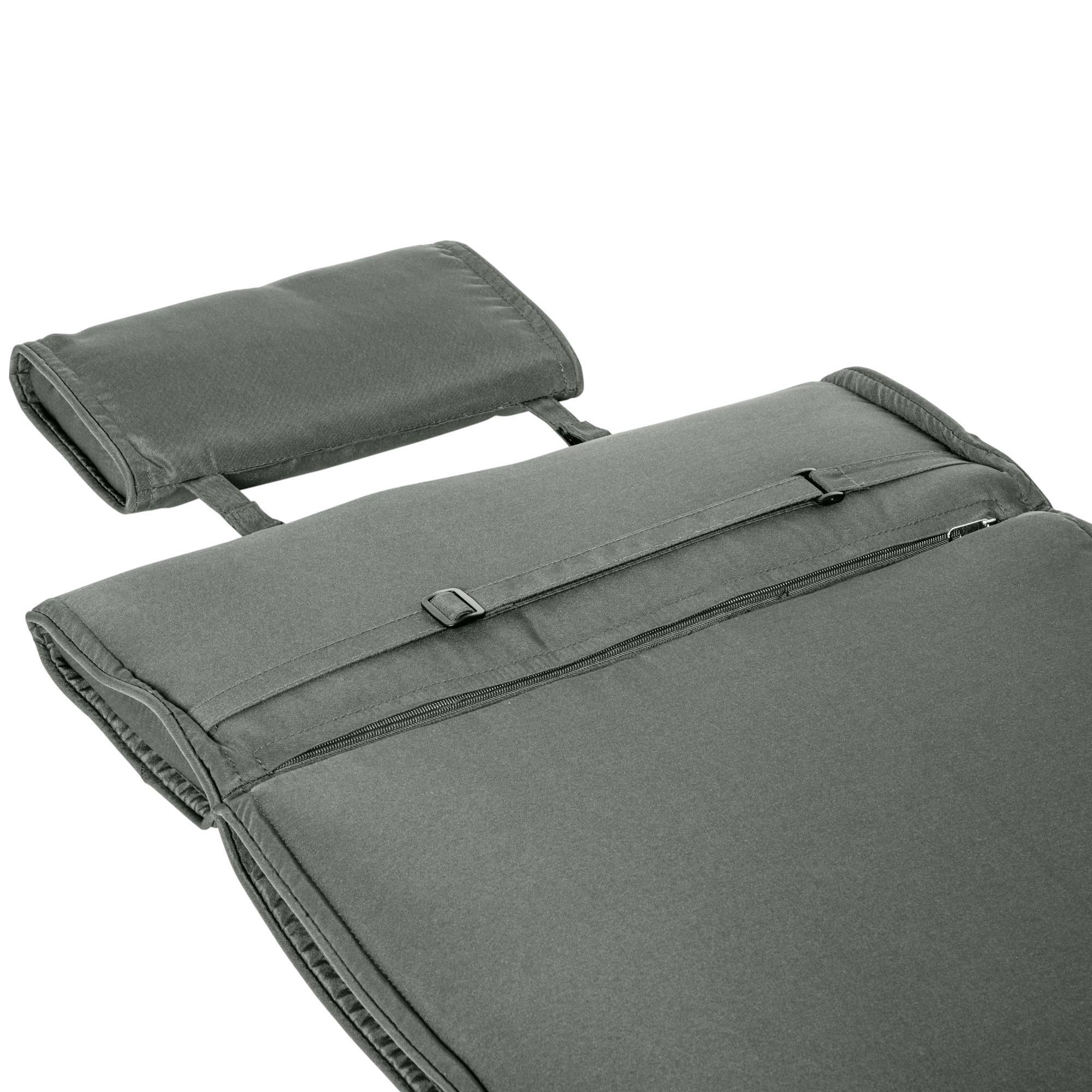Coussin de chaise longue avec oreiller, polyester et fibre de coton, gris, 198 x 53 x 5 cm - PANGIVO - Image 7