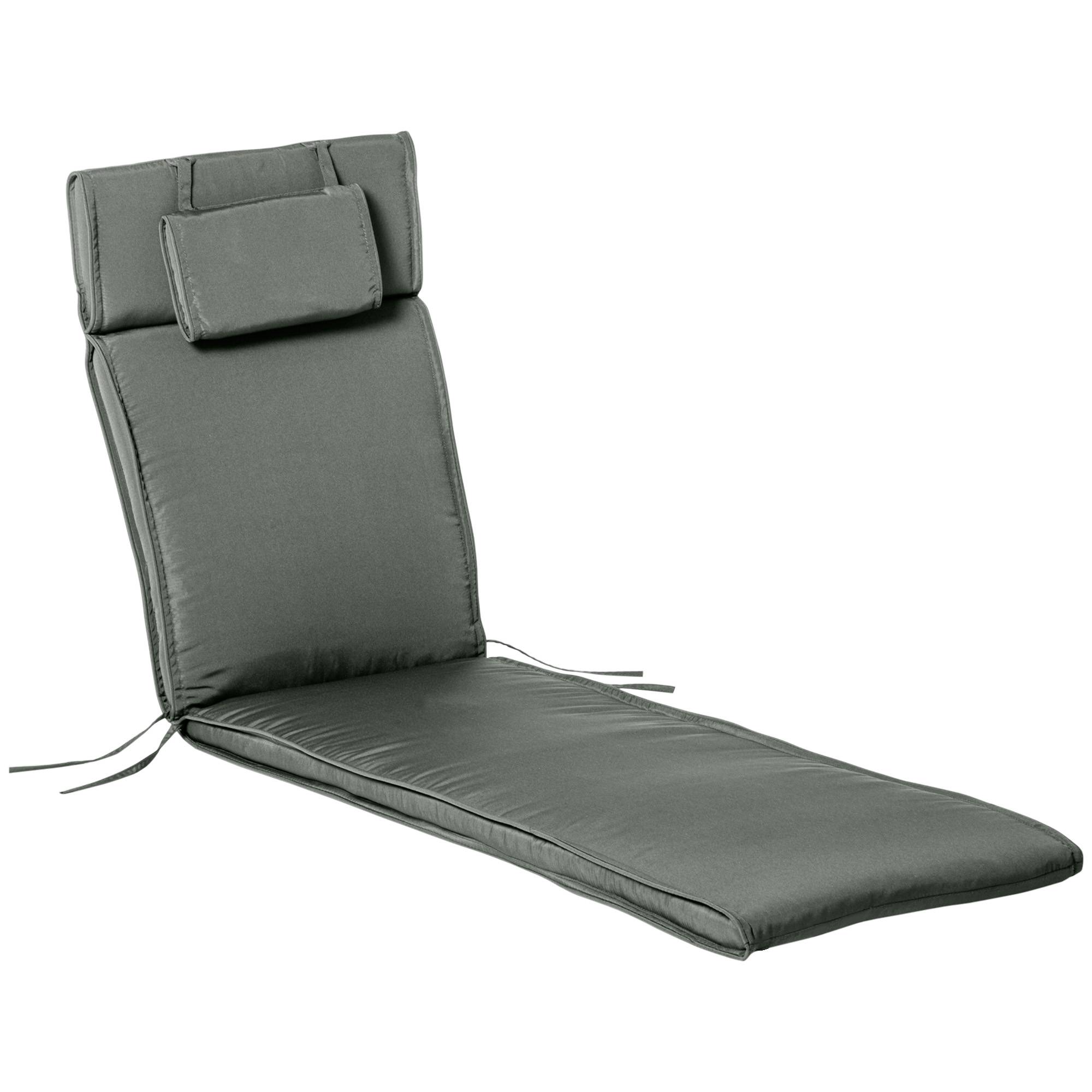 Coussin de chaise longue avec oreiller, polyester et fibre de coton, gris, 198 x 53 x 5 cm - PANGIVO - Image 1