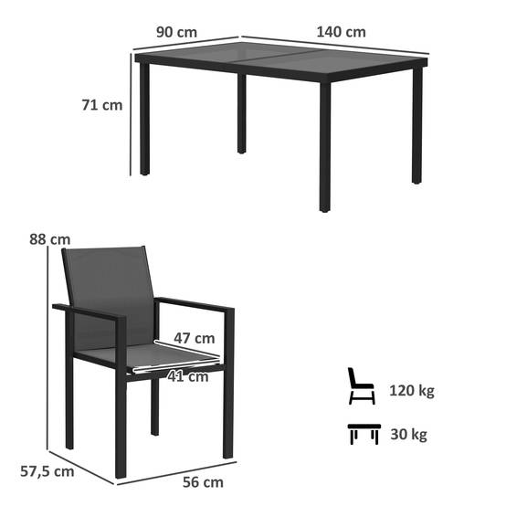 Outsunny - Table de jardin extérieure avec 4 chaises empilables plateau en verre trempé 140 cm - noir - Outsunny - Image 3