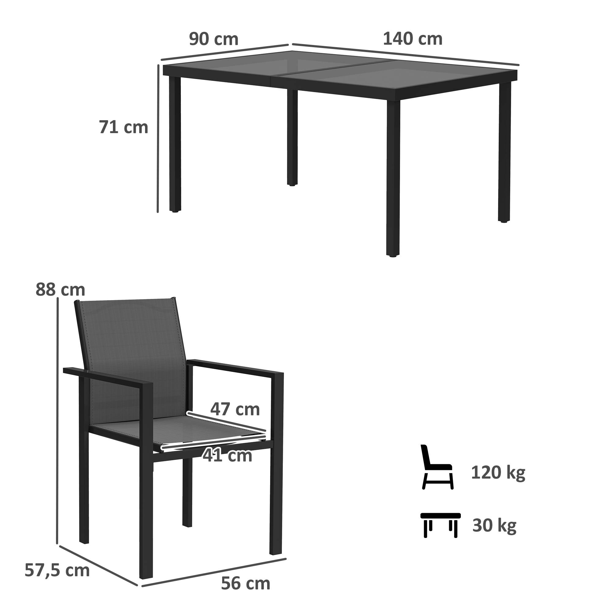 Outsunny - Table de jardin extérieure avec 4 chaises empilables plateau en verre trempé 140 cm - noir - Outsunny - Image 3