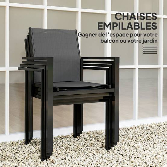 Outsunny - Table de jardin extérieure avec 4 chaises empilables plateau en verre trempé 140 cm - noir - Outsunny - Image 5
