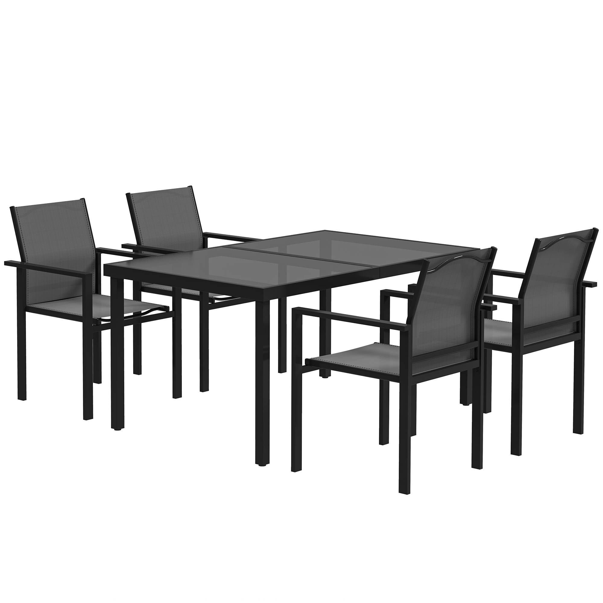 Outsunny - Table de jardin extérieure avec 4 chaises empilables plateau en verre trempé 140 cm - noir - Outsunny - Image 1