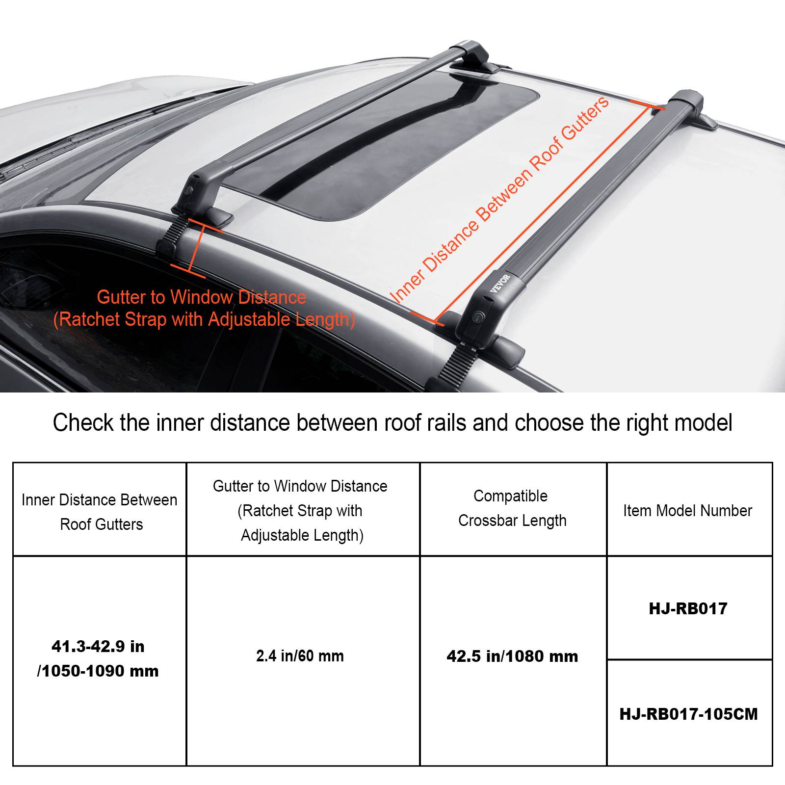 Vevor - VEVOR Barres de toit transversales 2 PCs, aluminium charge 70,3 kg, installation facile, toit nu, noir. - Image 3