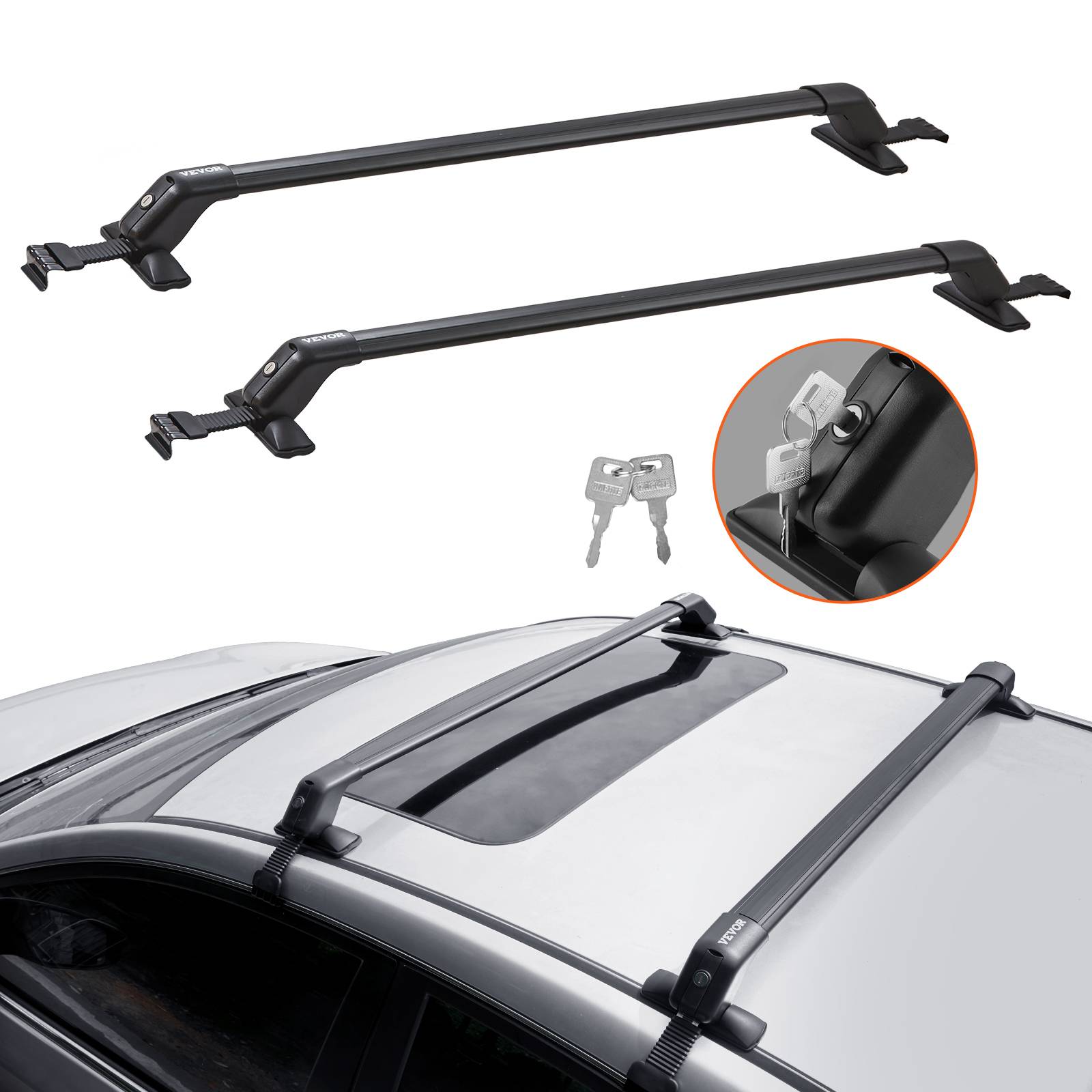 Vevor - VEVOR Barres de toit transversales 2 PCs, aluminium charge 70,3 kg, installation facile, toit nu, noir. - Image 1