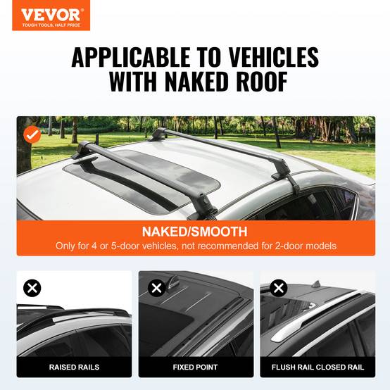 Vevor - VEVOR Barres de toit transversales 2 PCs, aluminium charge 70,3 kg, installation facile, toit nu, noir. - Image 2