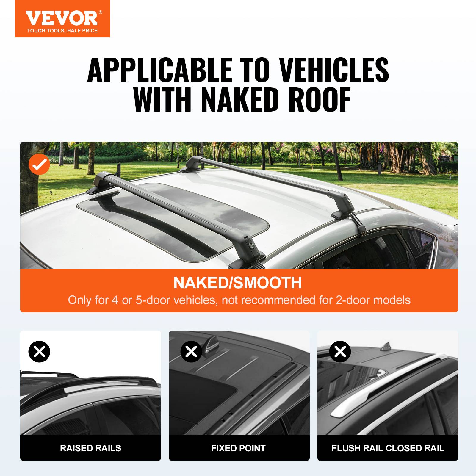 Vevor - VEVOR Barres de toit transversales 2 PCs, aluminium charge 70,3 kg, installation facile, toit nu, noir. - Image 2