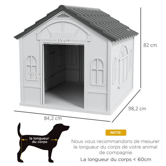 Niche extérieure pour chien toit en pente, porte avant ouverte, chiens moyens/grands, 84,2x98,2x82cm, gris - Image 5