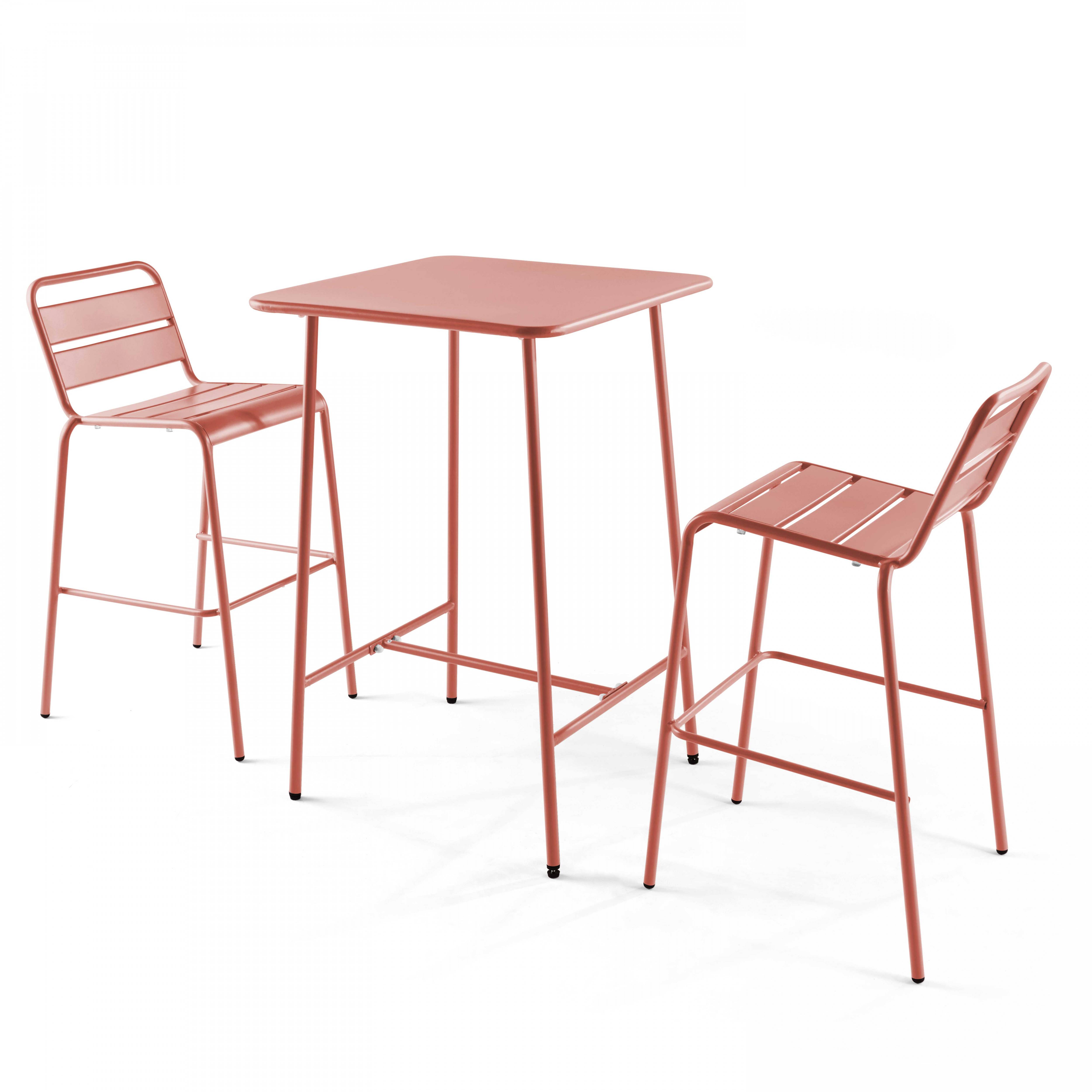 Oviala - Ensemble table de bar et 2 chaises hautes en métal argile Palavas - Oviala - Image 1