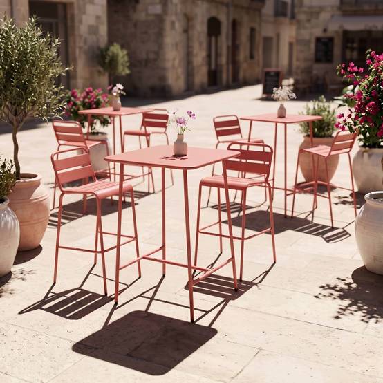 Oviala - Ensemble table de bar et 2 chaises hautes en métal argile Palavas - Oviala - Image 4