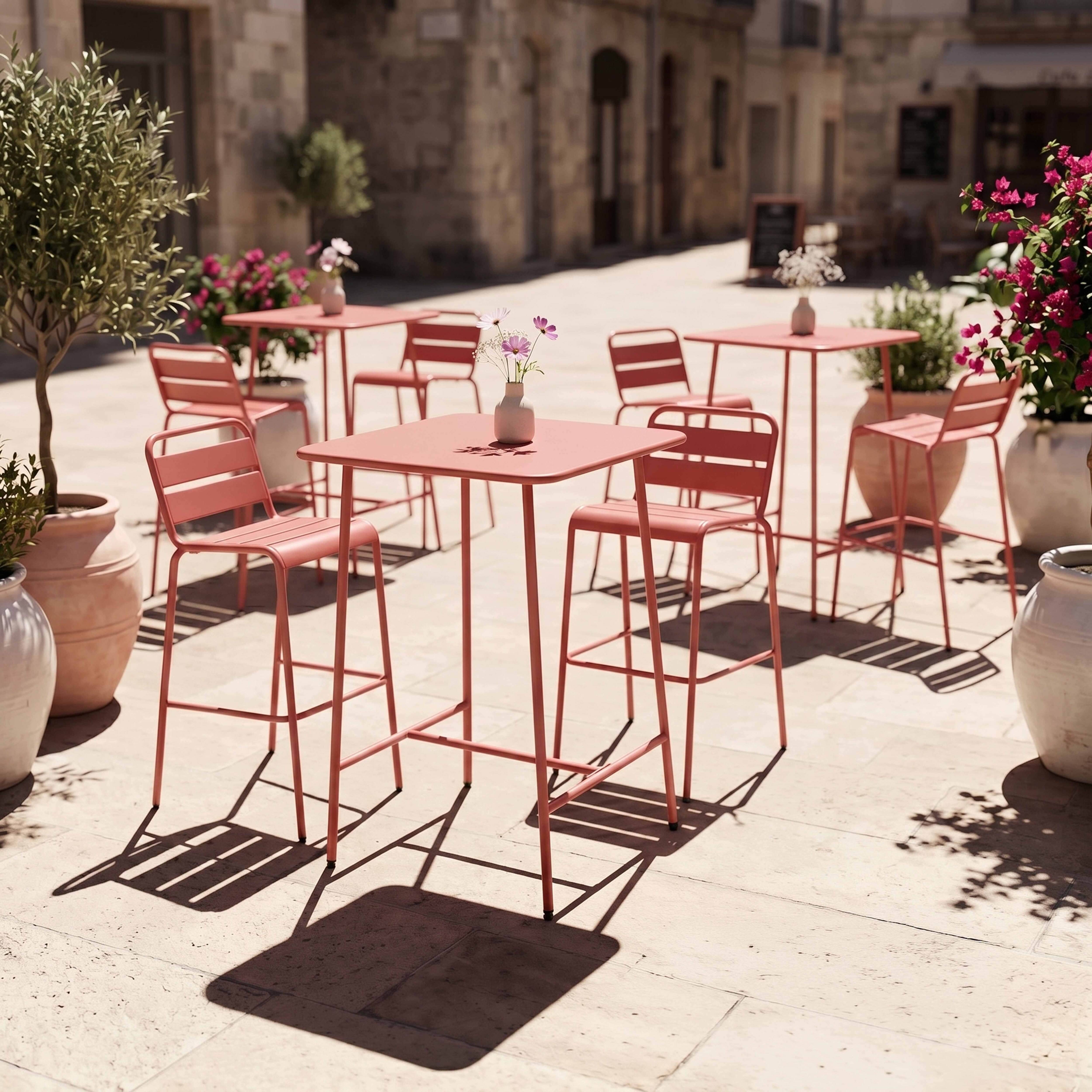 Oviala - Ensemble table de bar et 2 chaises hautes en métal argile Palavas - Oviala - Image 4