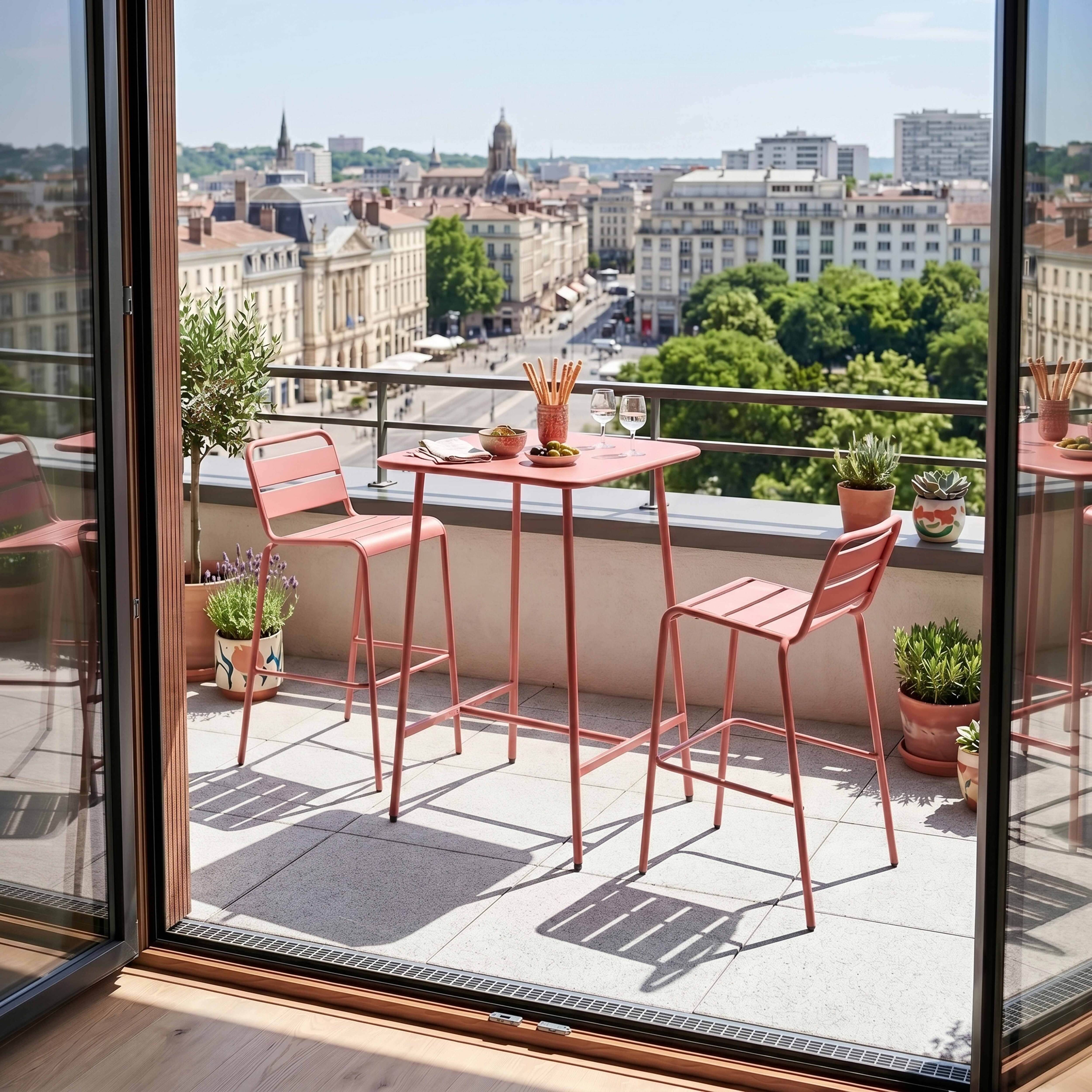 Oviala - Ensemble table de bar et 2 chaises hautes en métal argile Palavas - Oviala - Image 2