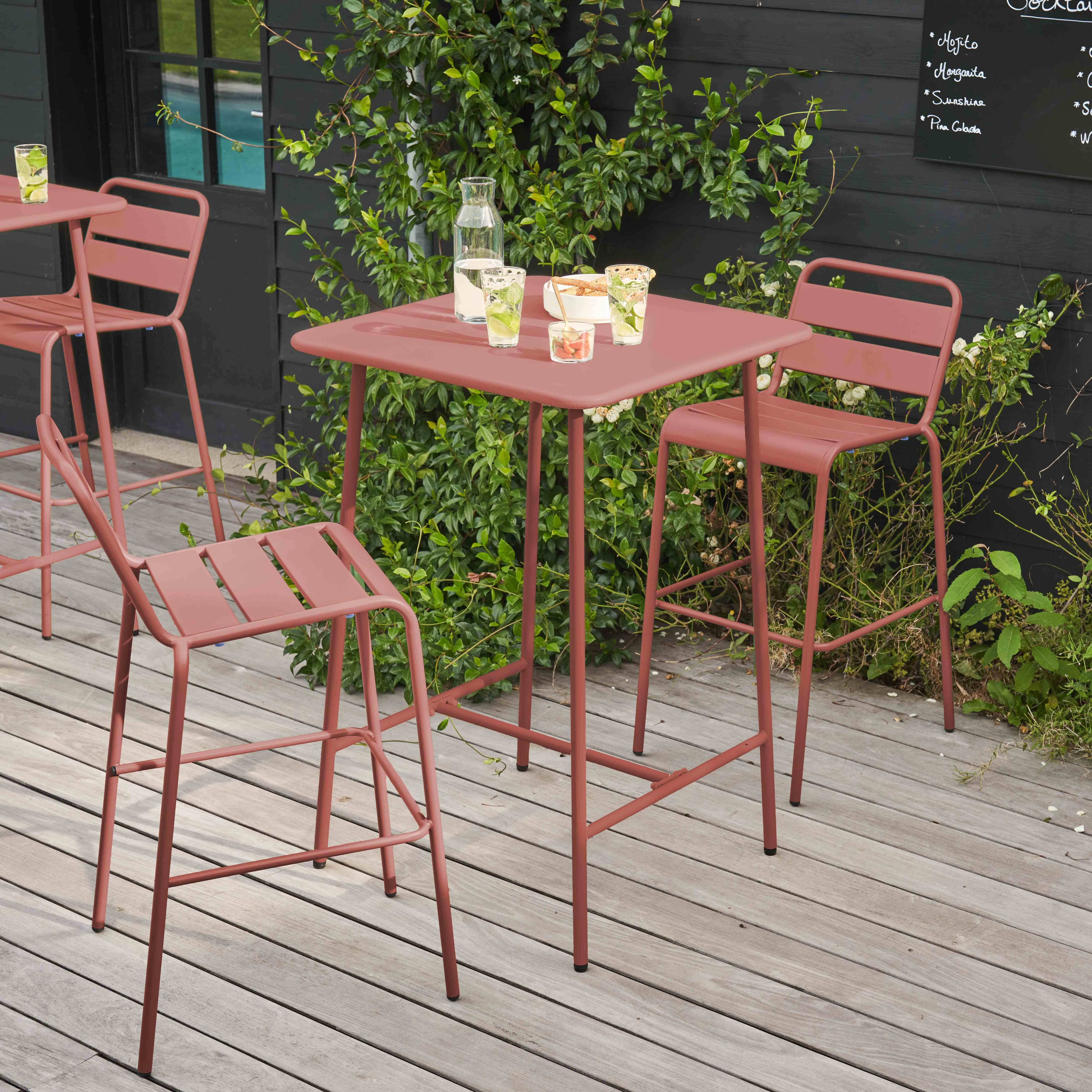 Oviala - Ensemble table de bar et 2 chaises hautes en métal argile Palavas - Oviala - Image 6