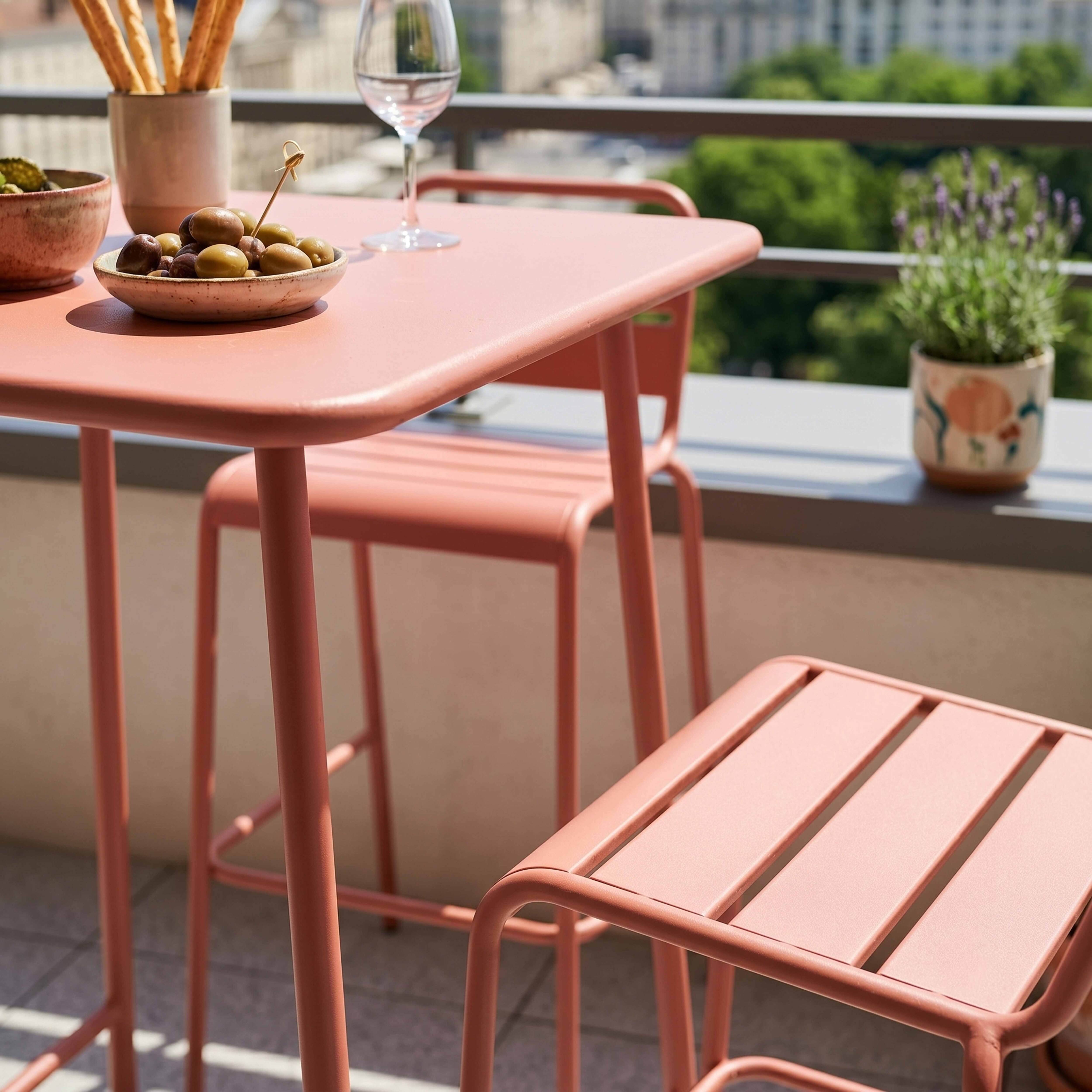 Oviala - Ensemble table de bar et 2 chaises hautes en métal argile Palavas - Oviala - Image 3