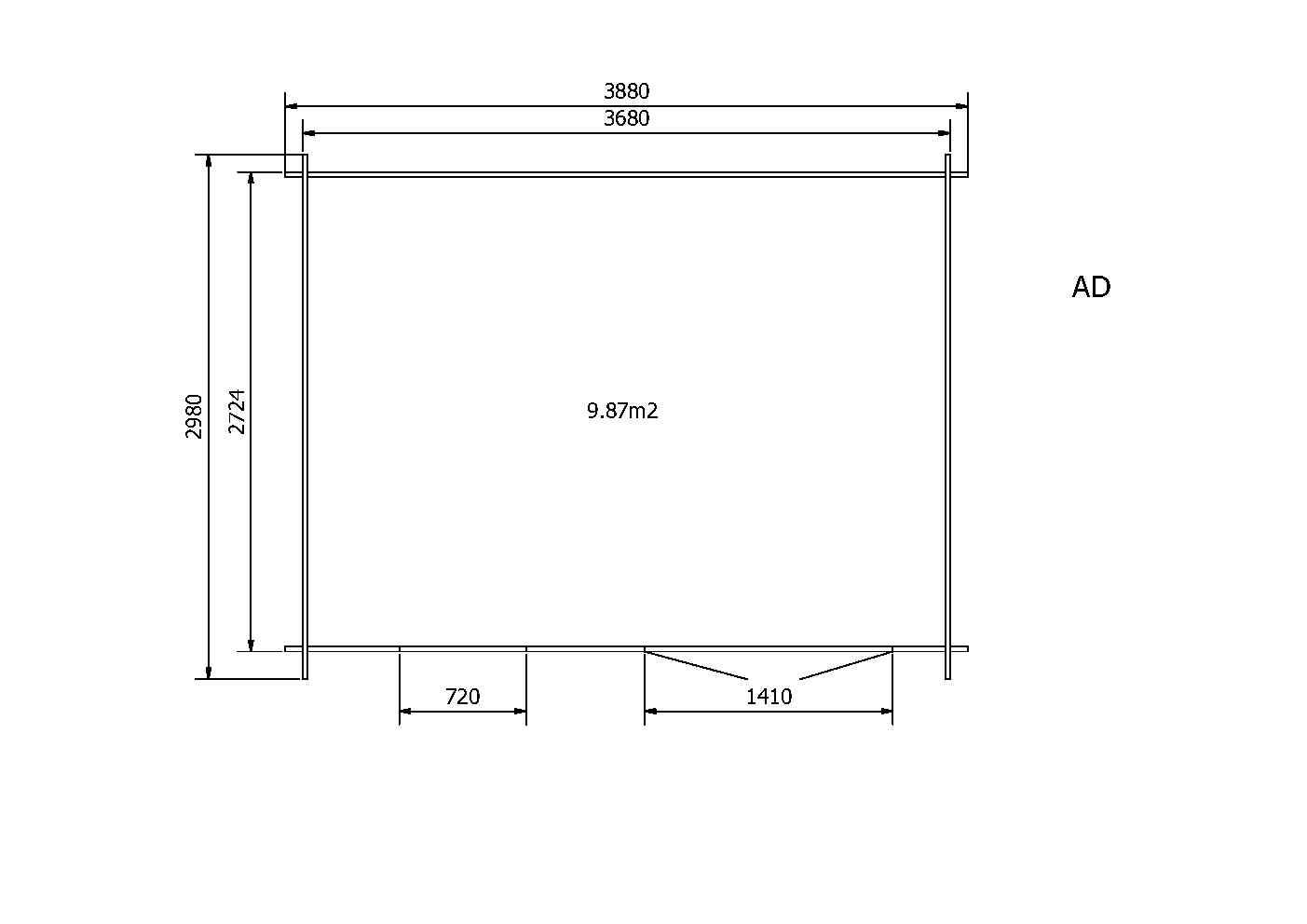 Abri de jardin en bois, surface utile 9.9m², 388x298cm, ep 28mm, INT023 /GARTFLEX - Image 6