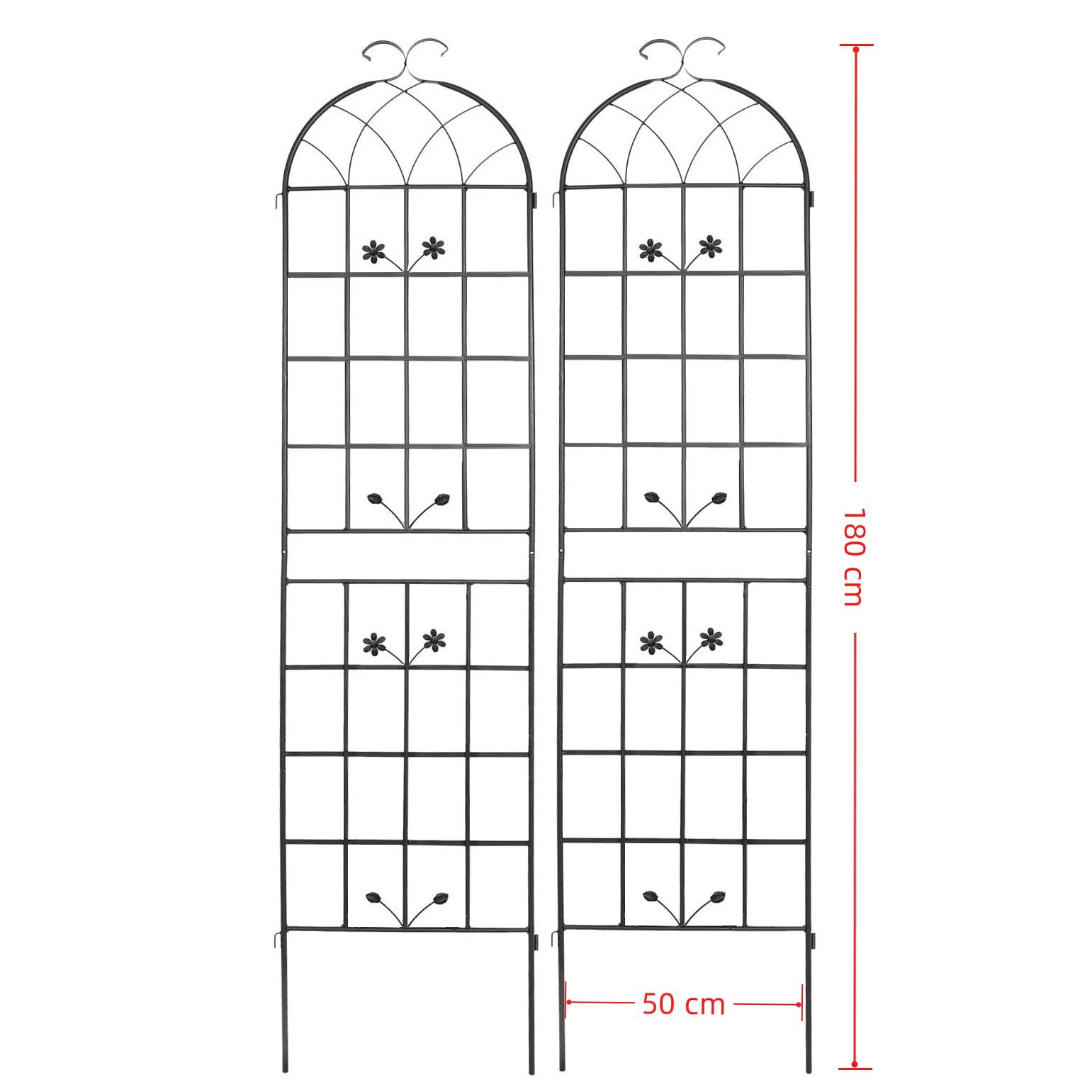 Lot de 2 Treillis Jardin Métal Noir pour Plantes Grimpantes Support Rosiers Légumes 50x180cm - ComfortXL Outdoor Living - Image 3