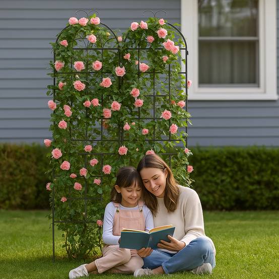 Lot de 2 Treillis Jardin Métal Noir pour Plantes Grimpantes Support Rosiers Légumes 50x180cm - ComfortXL Outdoor Living - Image 1