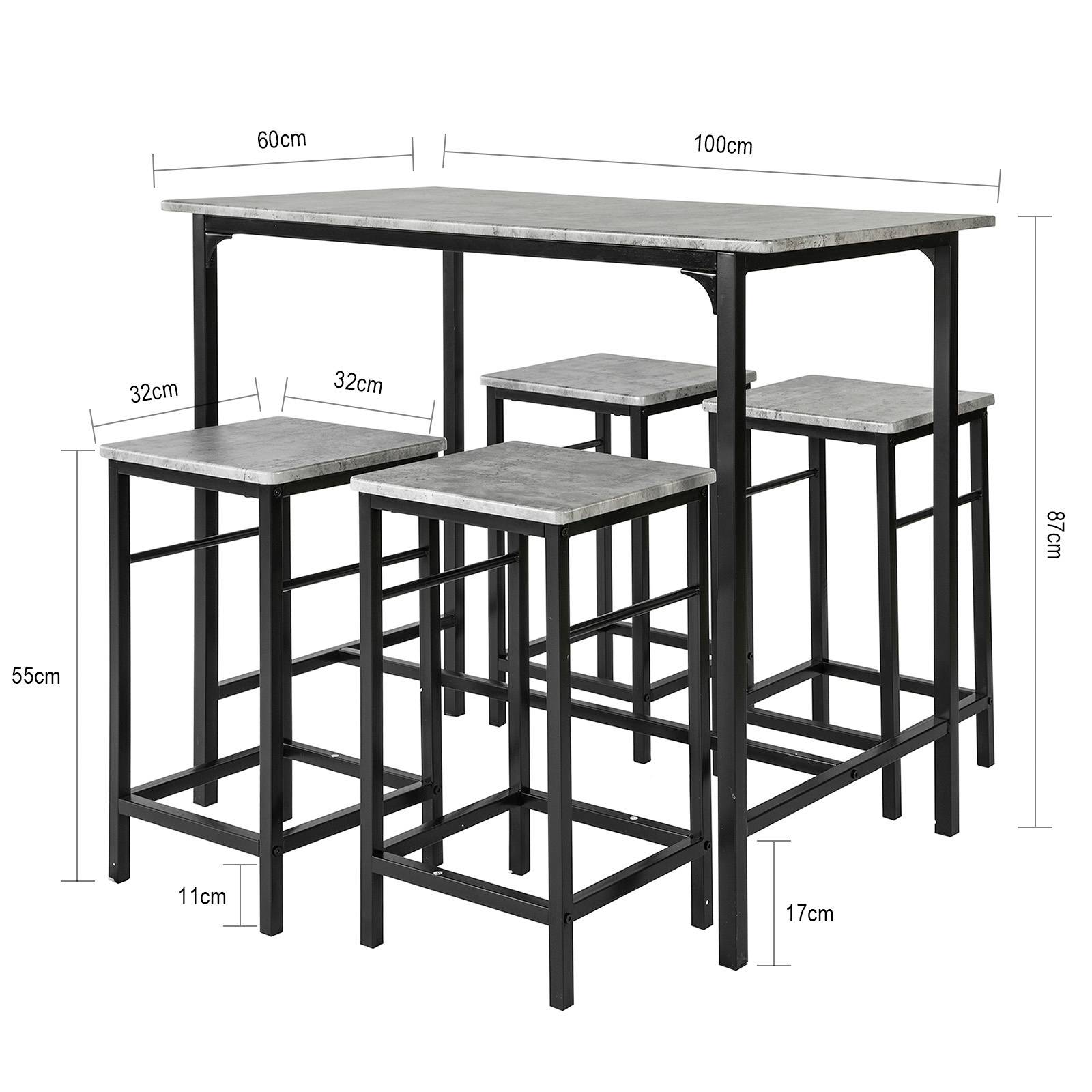 SoBuy Table et 4 Tabourets de Bar Bistrot, Table Haute Mange-Debout pour Cuisine Salon Balcon, Gris, OGT11-HG - Image 3