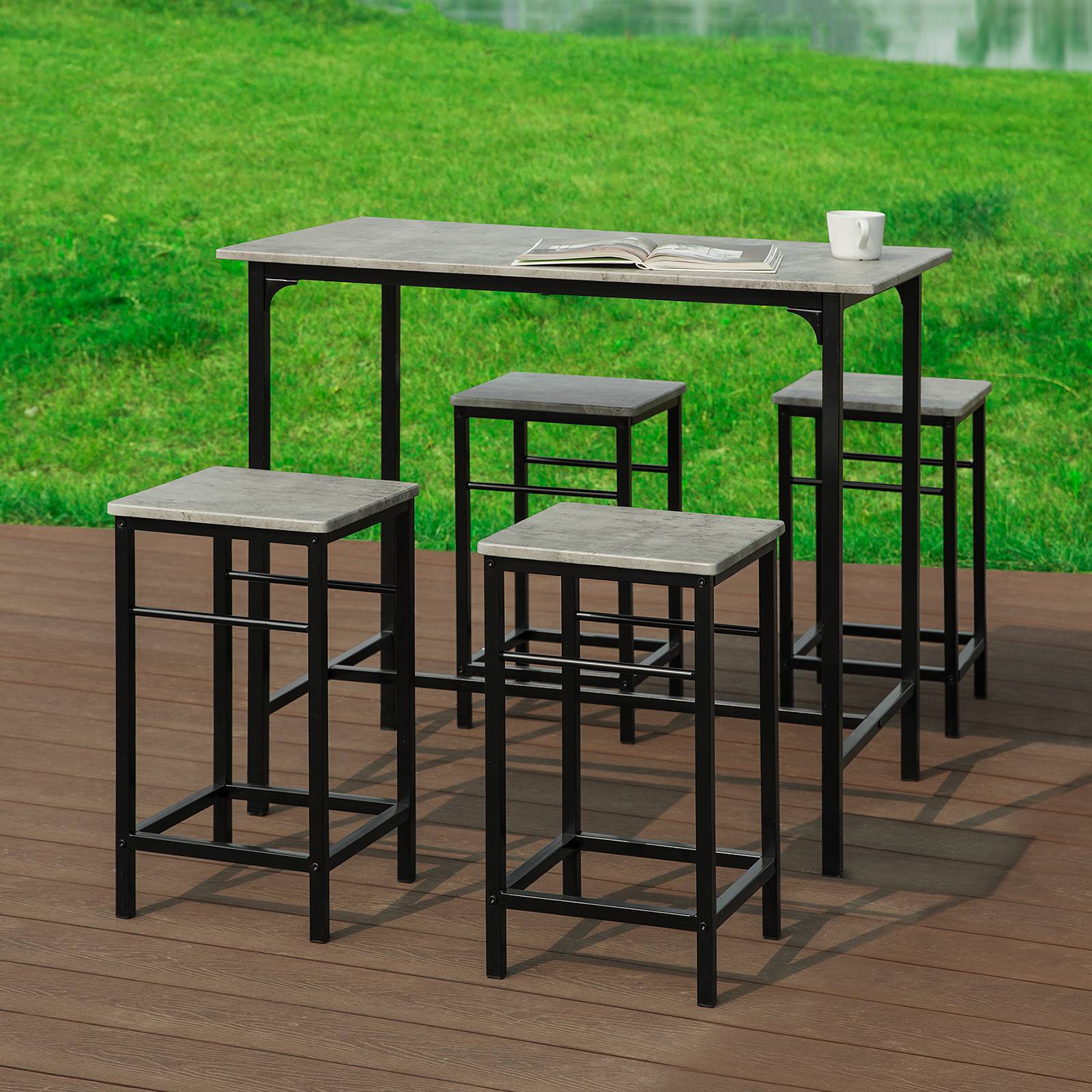 SoBuy Table et 4 Tabourets de Bar Bistrot, Table Haute Mange-Debout pour Cuisine Salon Balcon, Gris, OGT11-HG - Image 10