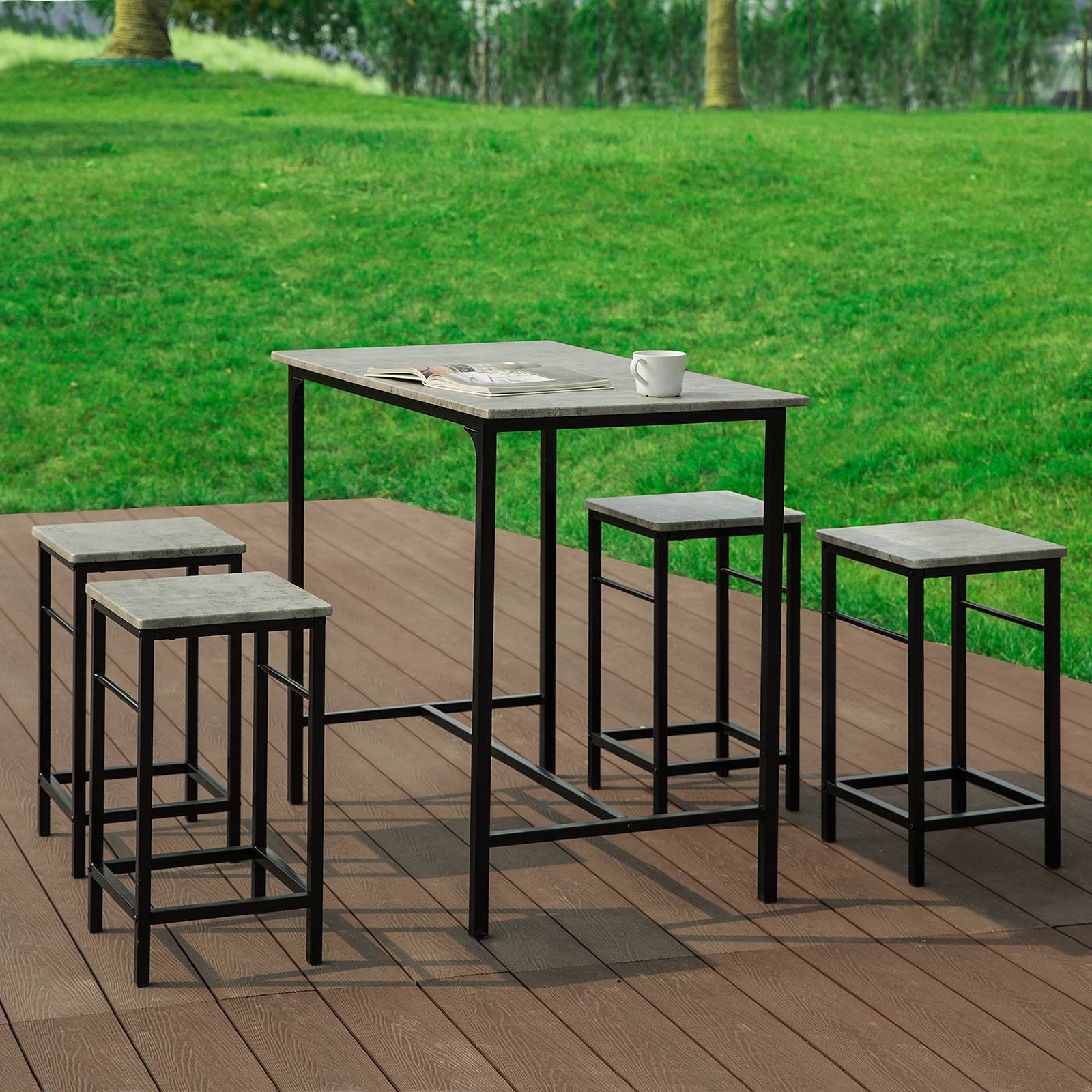 SoBuy Table et 4 Tabourets de Bar Bistrot, Table Haute Mange-Debout pour Cuisine Salon Balcon, Gris, OGT11-HG - Image 2
