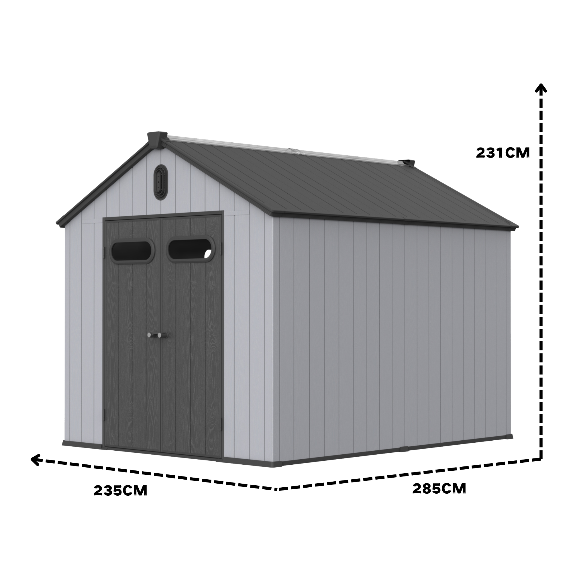 ComfortXL - Abri de jardin résine pour outils et tondeuse grande capacité 285 x 235 x 231 cm gris blanc - ComfortXL Outdoor Living - Image 4