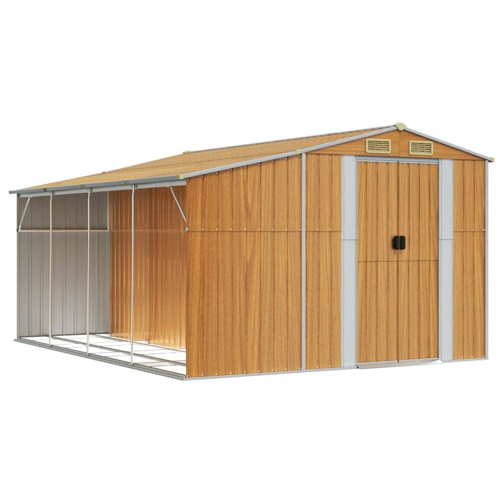 Helloshop26 - Abri de jardin cabane cabanon maison de stockage remise extérieur hangar outils robuste clair 277 x 365,5 x 179 cm acier galvanisé marron - Image 1