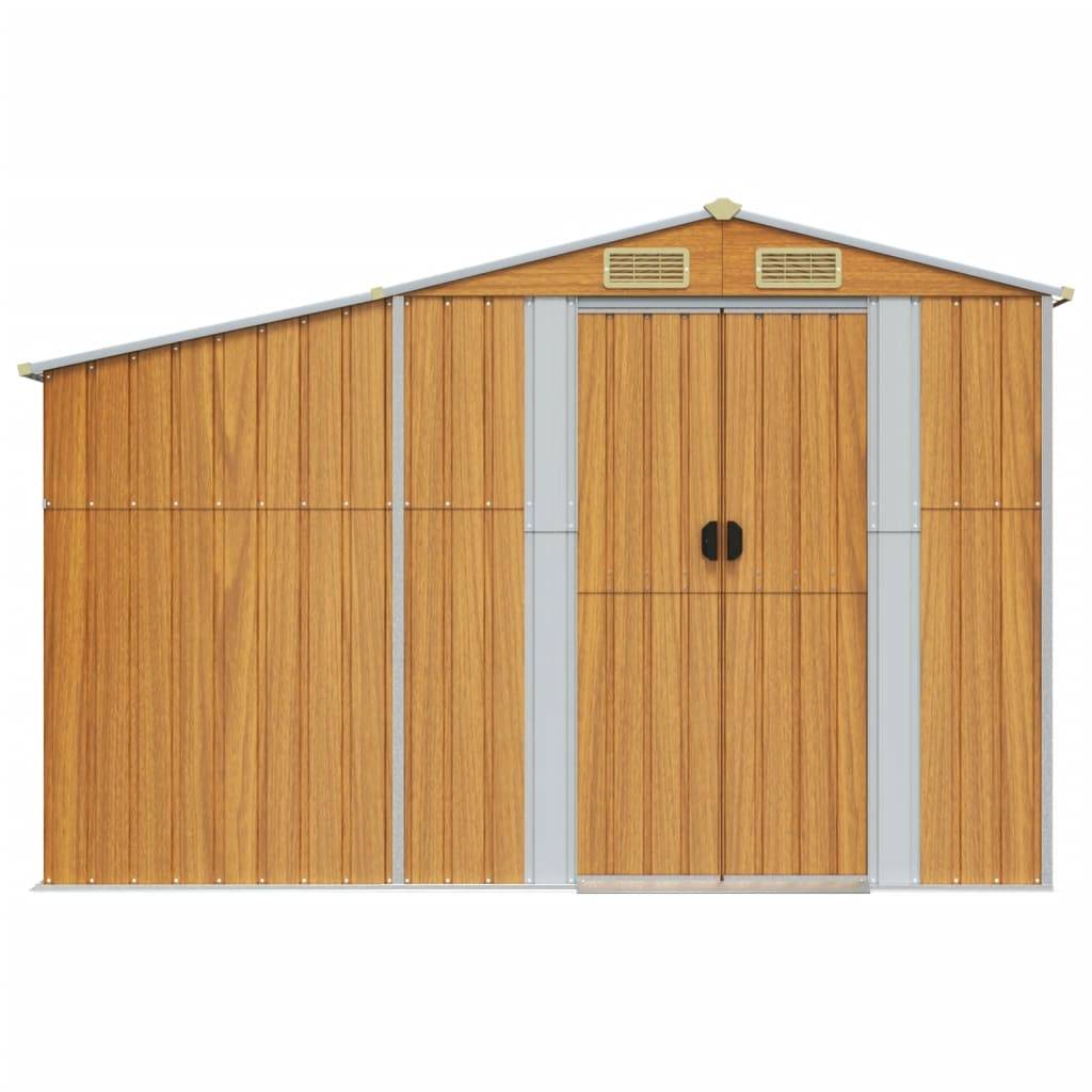 Helloshop26 - Abri de jardin cabane cabanon maison de stockage remise extérieur hangar outils robuste clair 277 x 365,5 x 179 cm acier galvanisé marron - Image 3