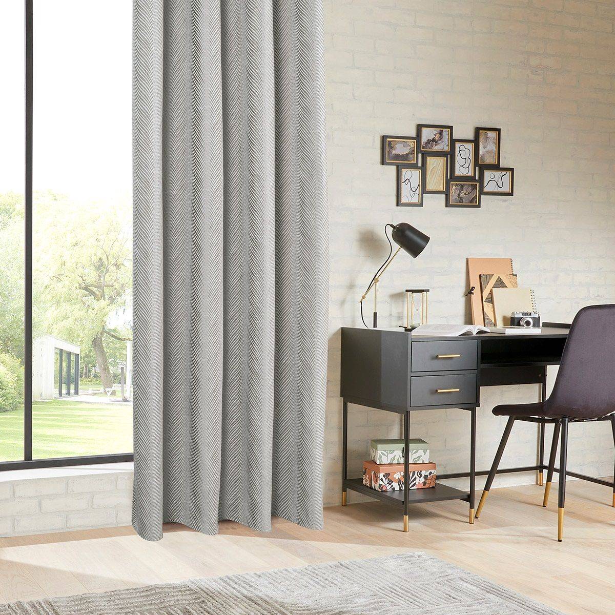 Atmosphera - Rideau à œillets Occultant Jacquard Beige Lin avec effet matière 140 x 260 cm - Image 2