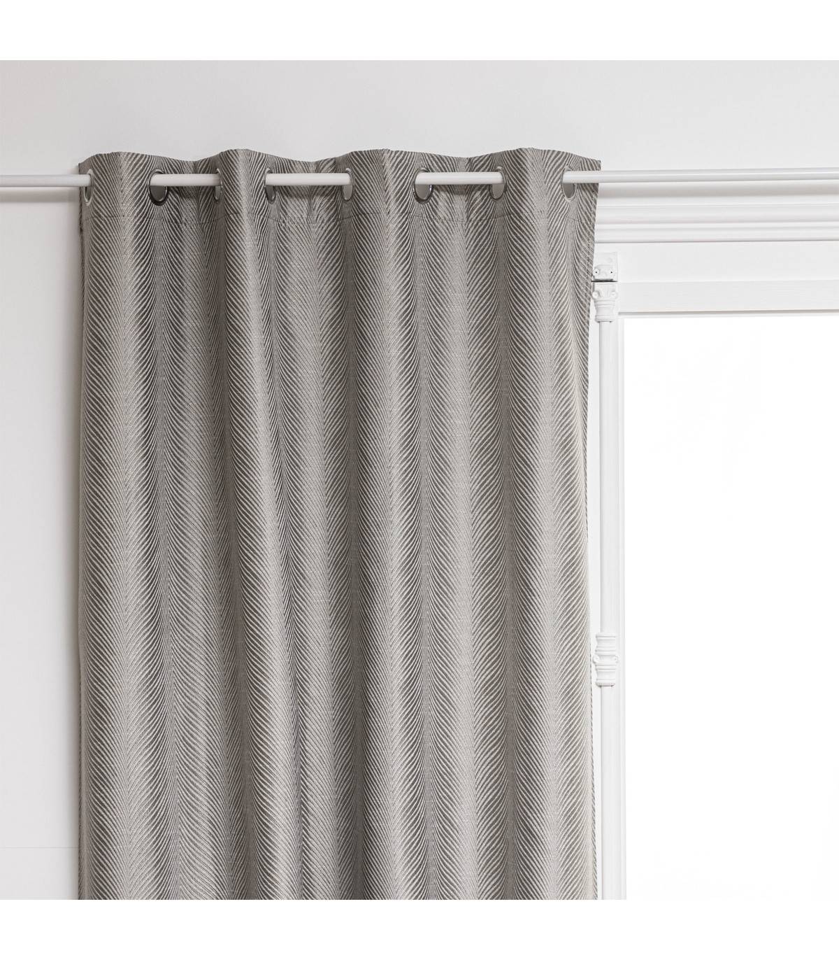 Atmosphera - Rideau à œillets Occultant Jacquard Beige Lin avec effet matière 140 x 260 cm - Image 1