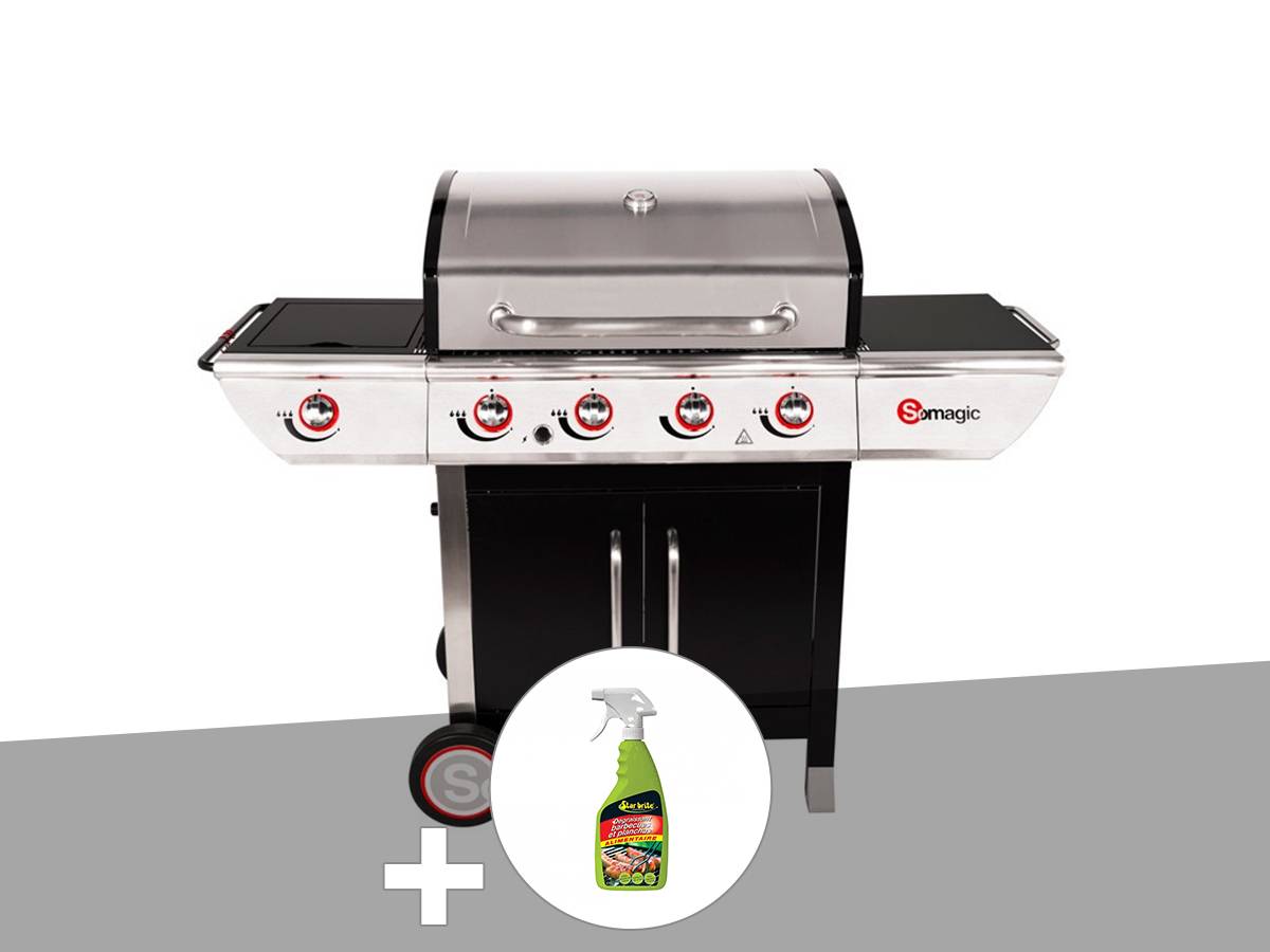 Somagic - Barbecue à gaz avec chariot Manhattan 450GPI + plancha + Dégraissant pour barbecue
