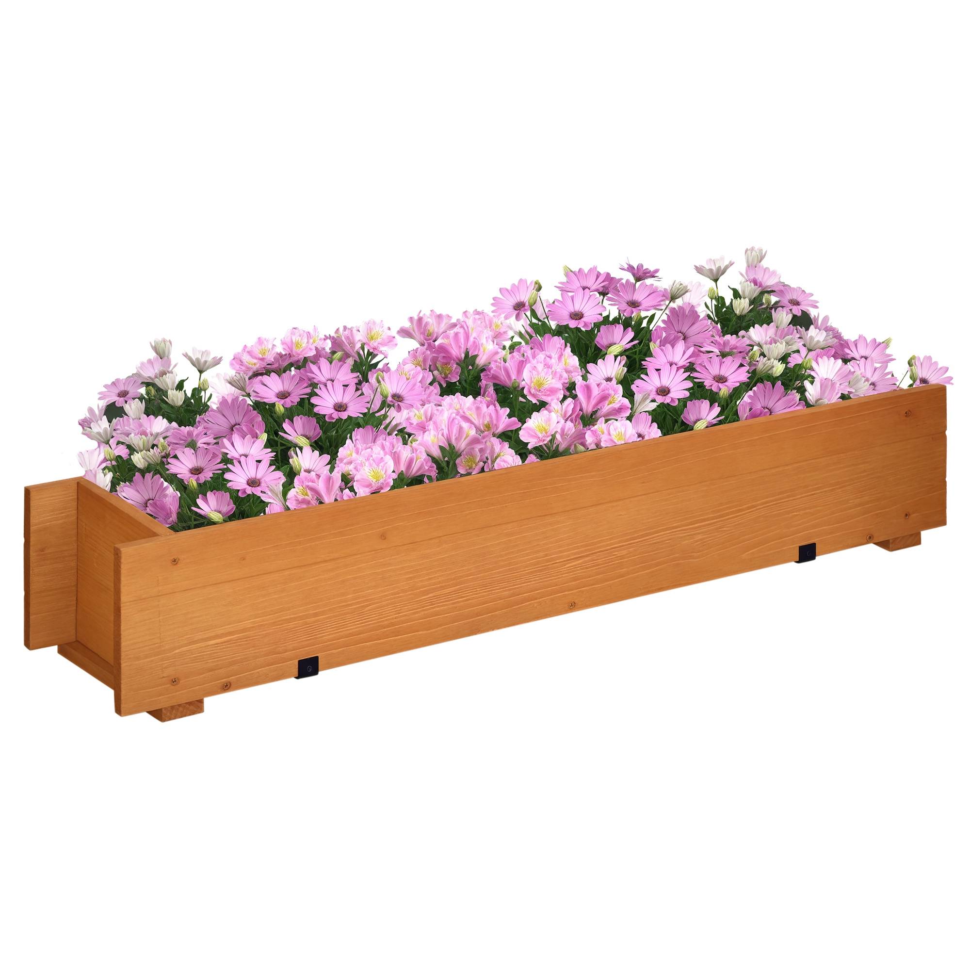 Jardinière rectangulaire en bois carré potager jardinière à suspendre avec 2 crochets 91 x 18 x 16,5 cm marron - Image 1