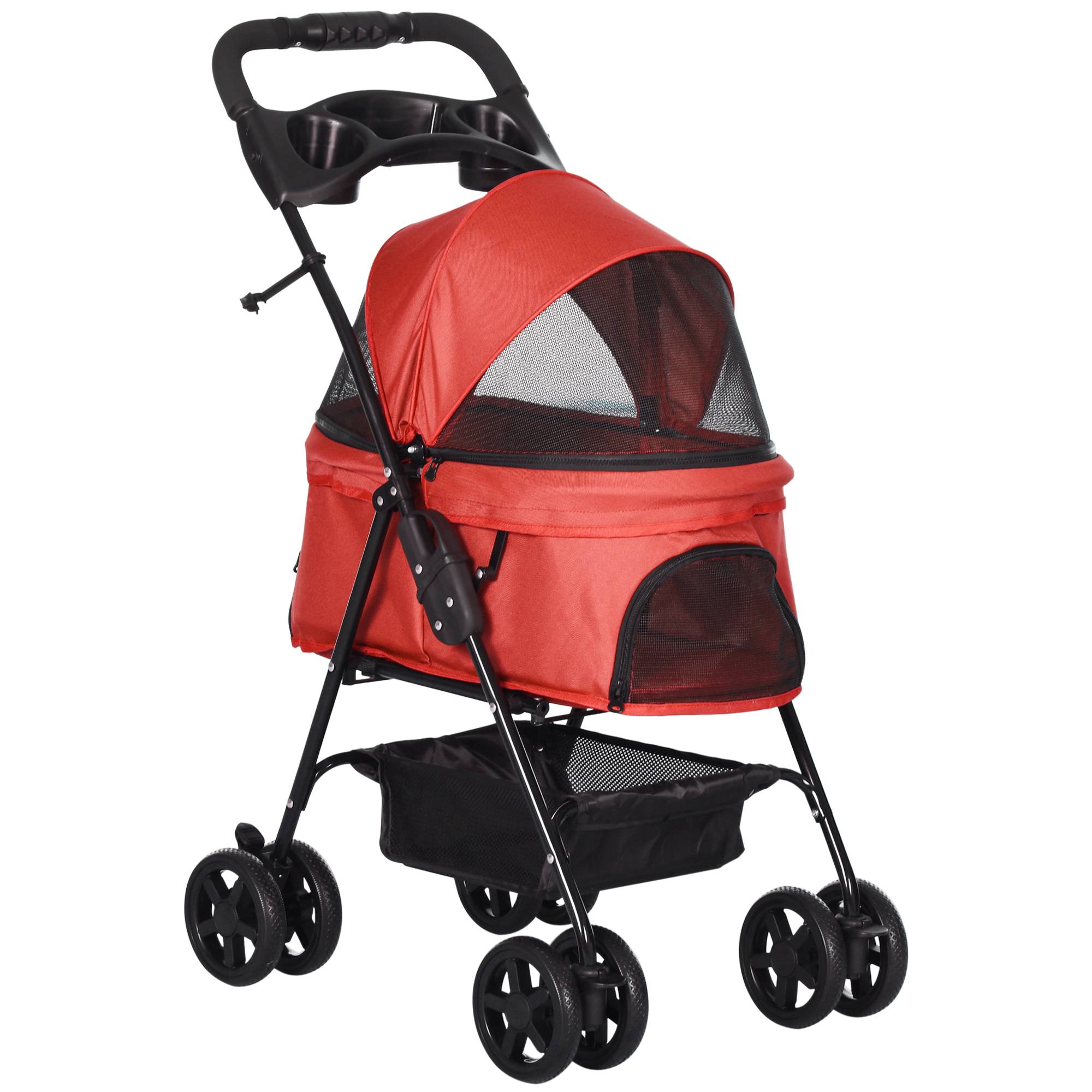 Poussette pour chien pliable Oxford rouge 67x45x96cm, adaptée petits chiens et chats