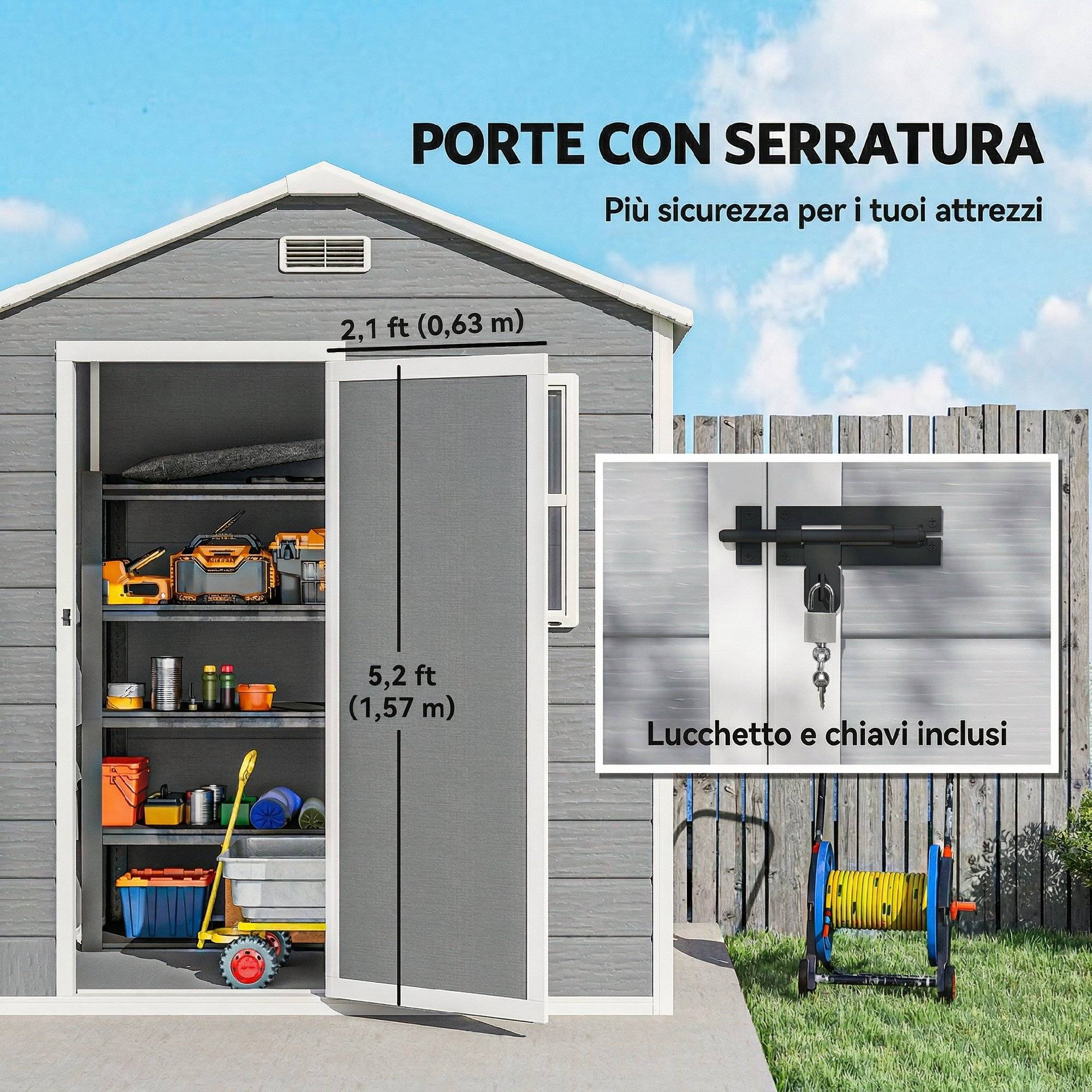 Abri de jardin, abri plastique avec sol, fenêtre, porte serrure et aérations, gris - Image 10