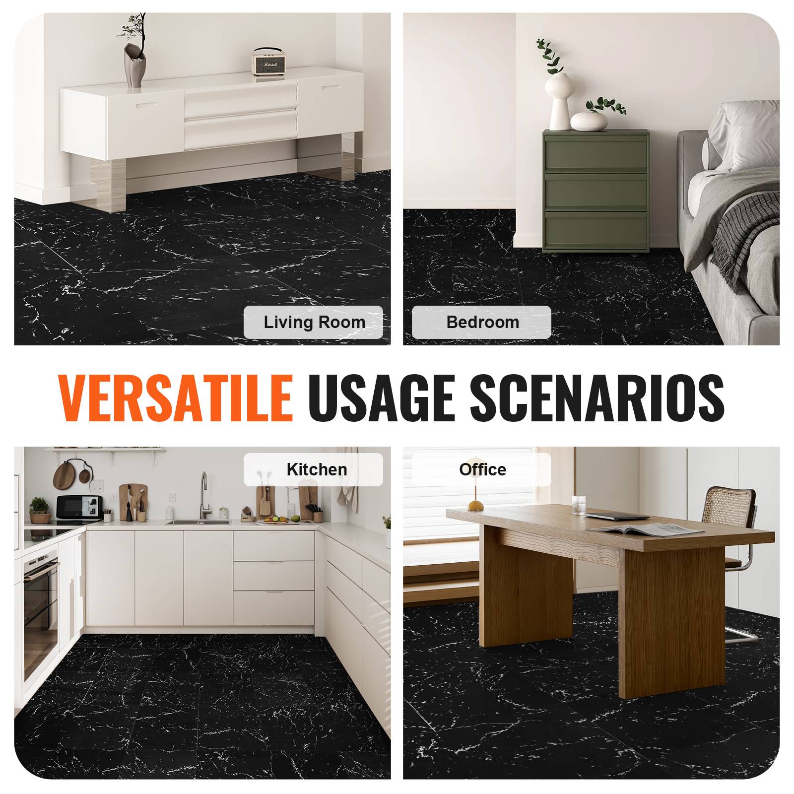 VEVOR Revêtement sol vinyle auto-adhésif, 305x305 mm, 50 pièces, marbre noir. - Image 6