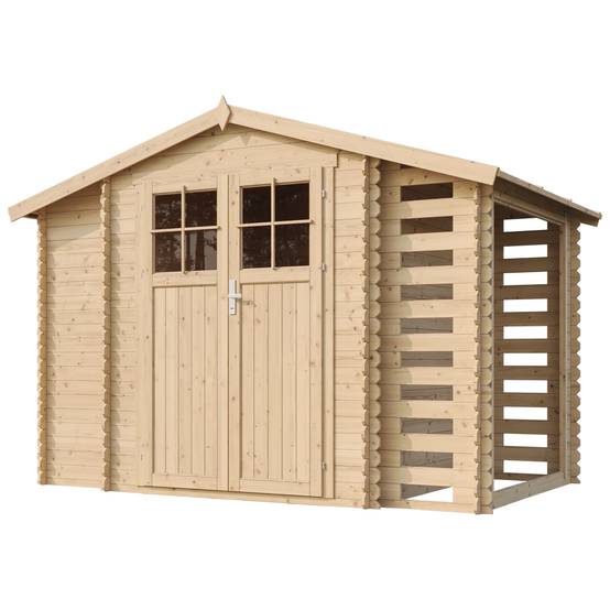 Timbela - Abri de jardin en bois et range bûches extérieur I206xL328xH218 cm / 3,53+0,97+0,97 m² avec sol traité - 19 mm d’épaisseur - Timbela M389F+M389G - Image 4