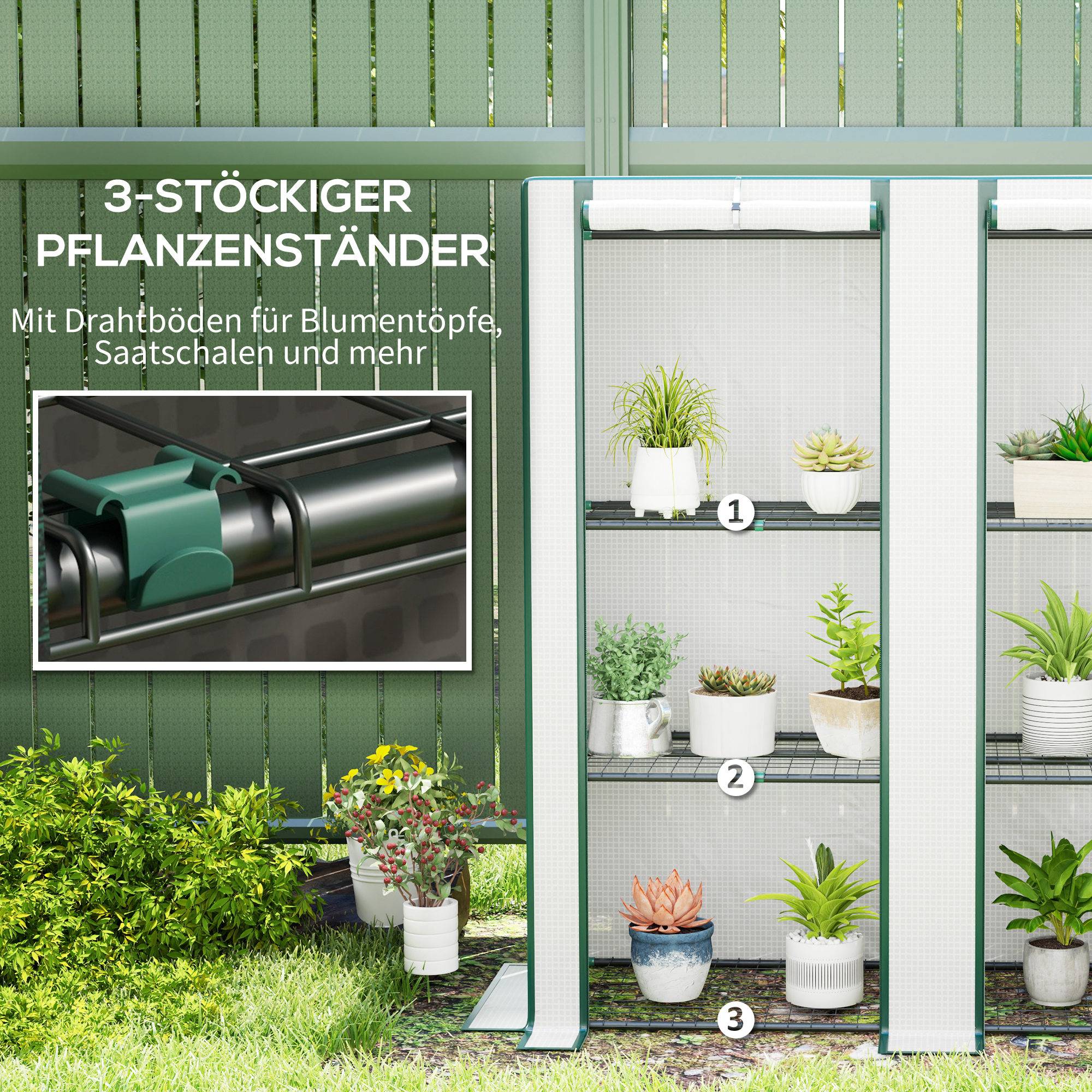 Serre Adossée Balcon Acier PE Semis Tomates 144x48x152cm Blanc - ComfortXL Outdoor Living - Image 5