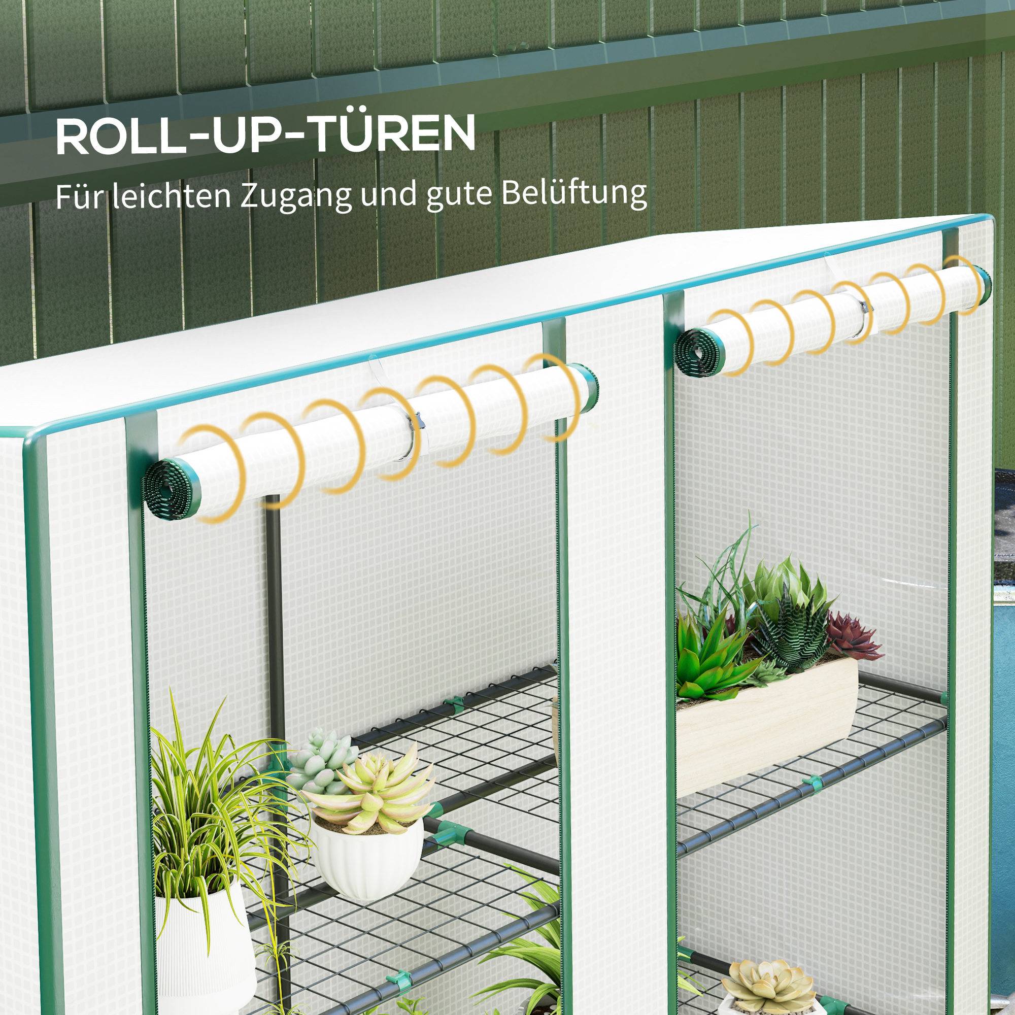 Serre Adossée Balcon Acier PE Semis Tomates 144x48x152cm Blanc - ComfortXL Outdoor Living - Image 6