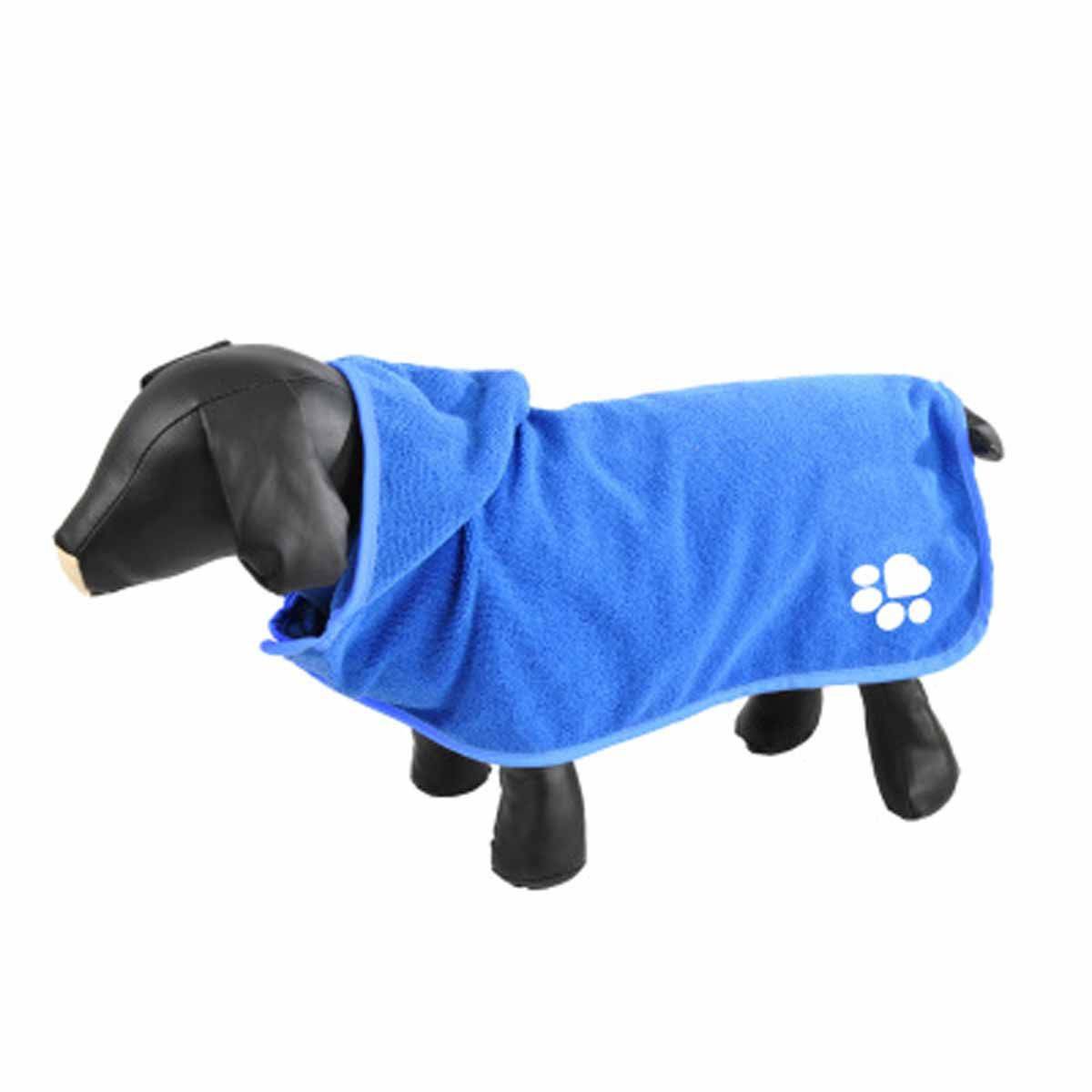 Paris Prix - Peignoir de Bain pour Chien "Capuche" 55cm Bleu