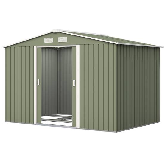 Abri de jardin 4,9 m² 277 x 195 x 192 cm avec 2 portes coulissantes, base renforcée (plancher non inclus), vert clair - Image 2